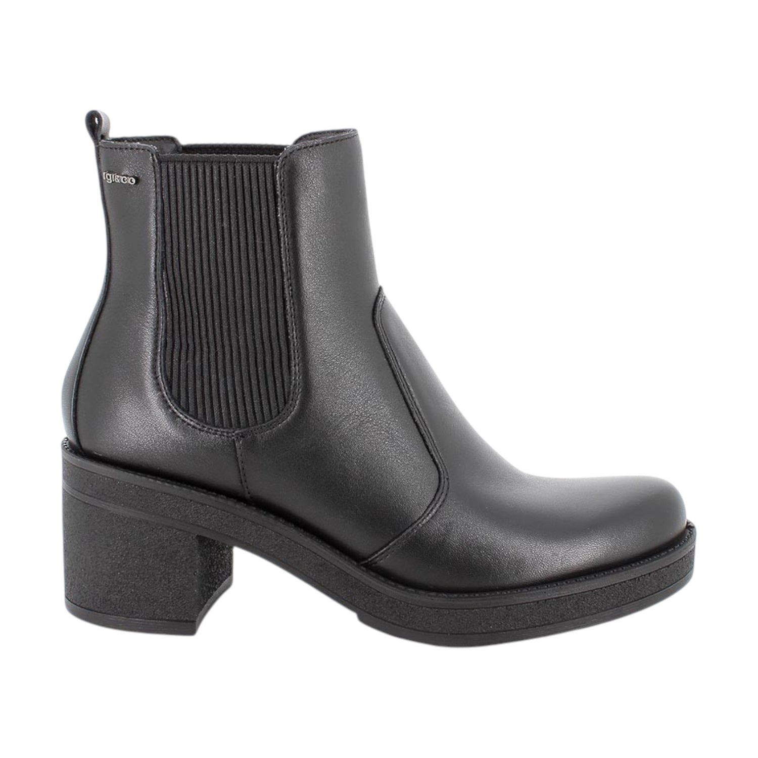Igi&Co Stivaletto Donna in Pelle Nera con Plateau e Tacco Largo Alto 70mm