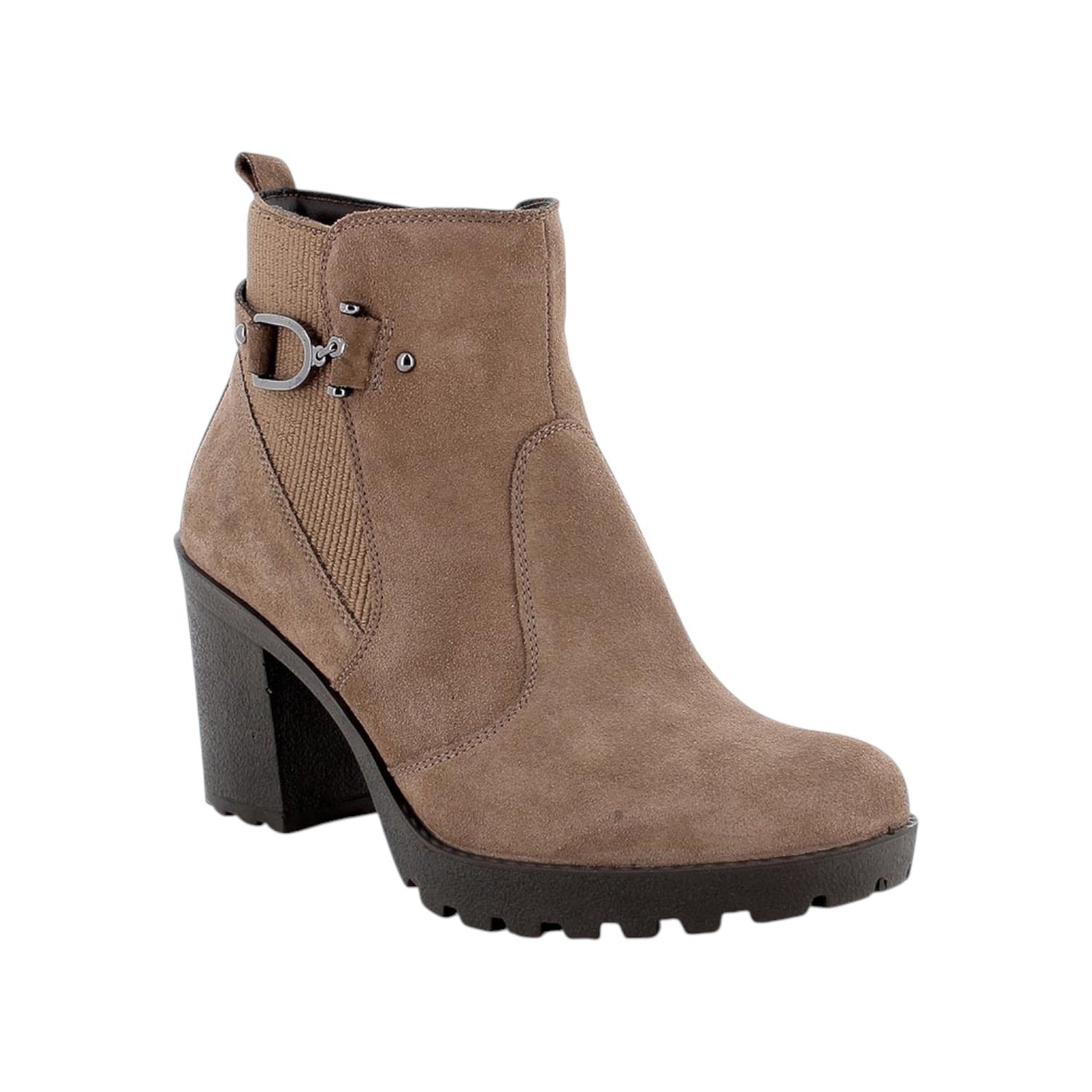 Igi&Co Stivaletto Donna in Camoscio Fango con Accessorio e Tacco Largo Alto 80mm