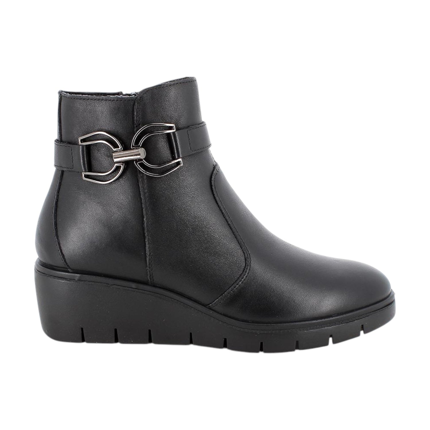 Enval Soft Stivaletto Donna in Pelle Nero con Accessorio e Zeppa Alta 50mm