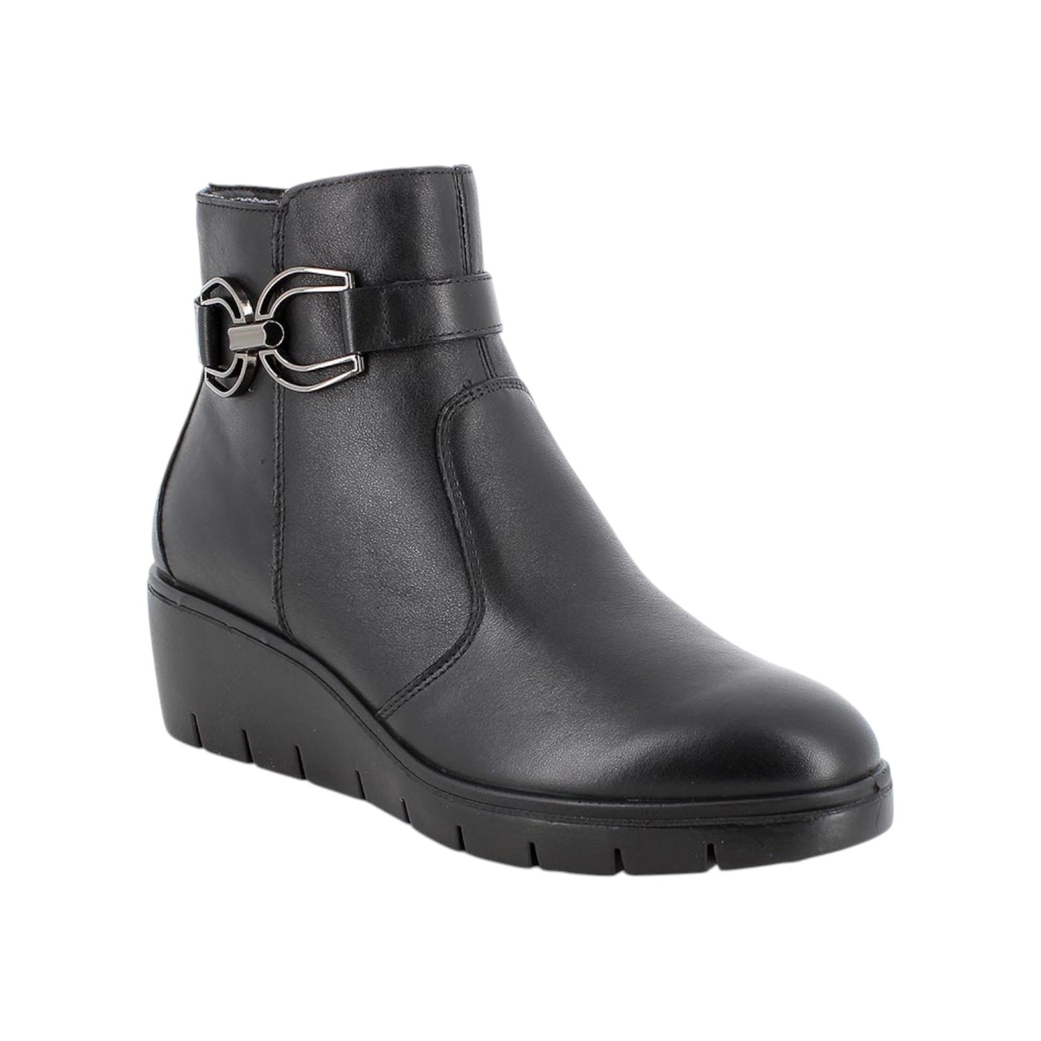 Enval Soft Stivaletto Donna in Pelle Nero con Accessorio e Zeppa Alta 50mm