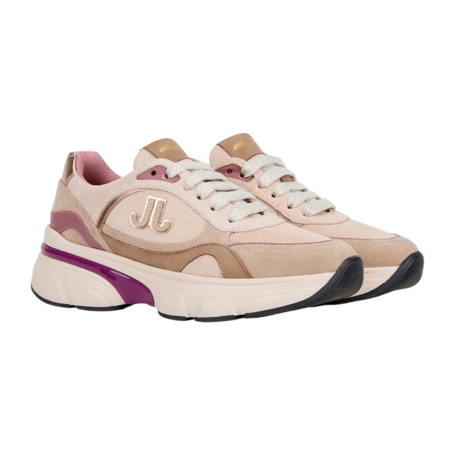 Janet&Janet Sneakers Donna in Tessuto e Camoscio Beige Rosa