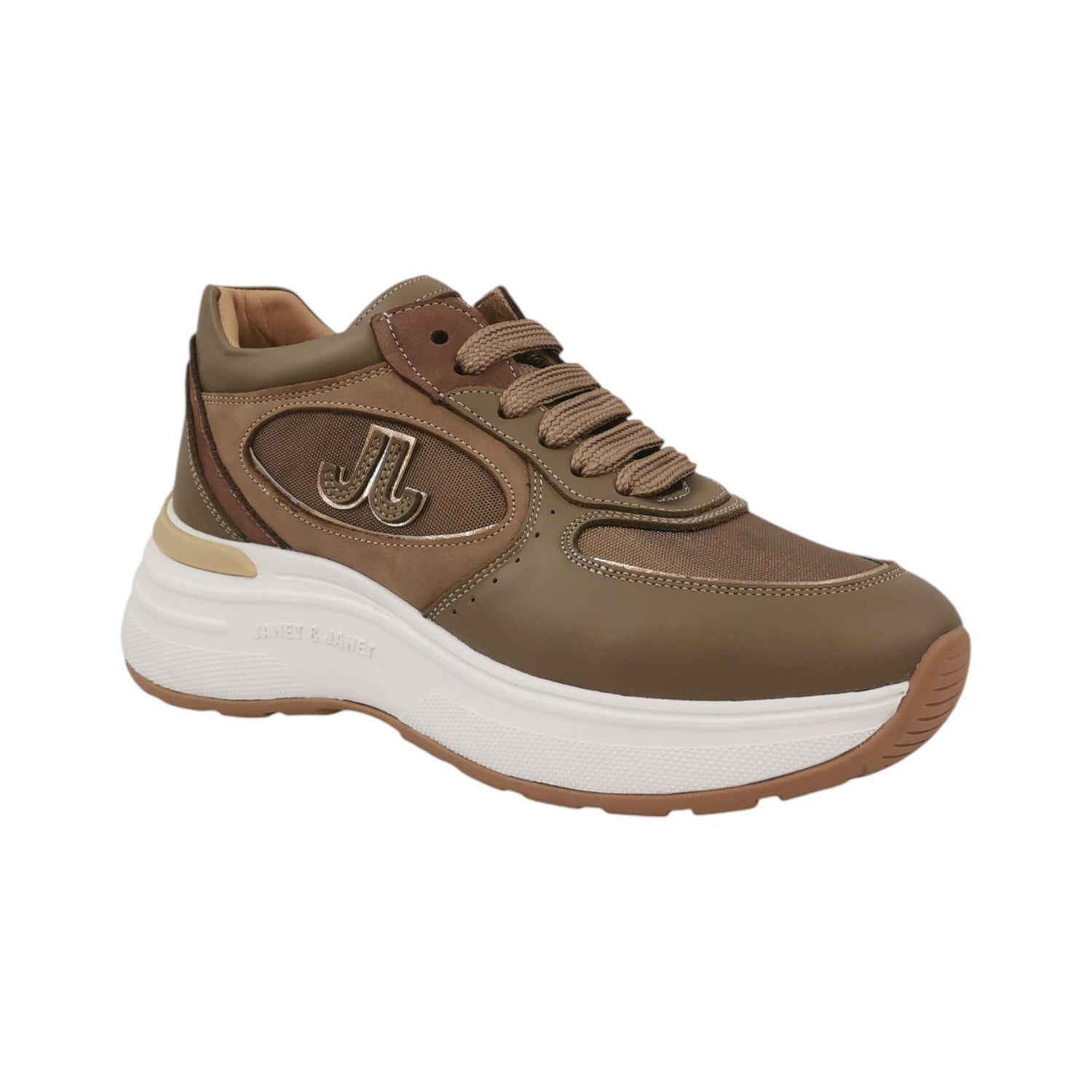 Janet&Janet Sneakers Donna in Pelle Tortora con Inserti Cuoio