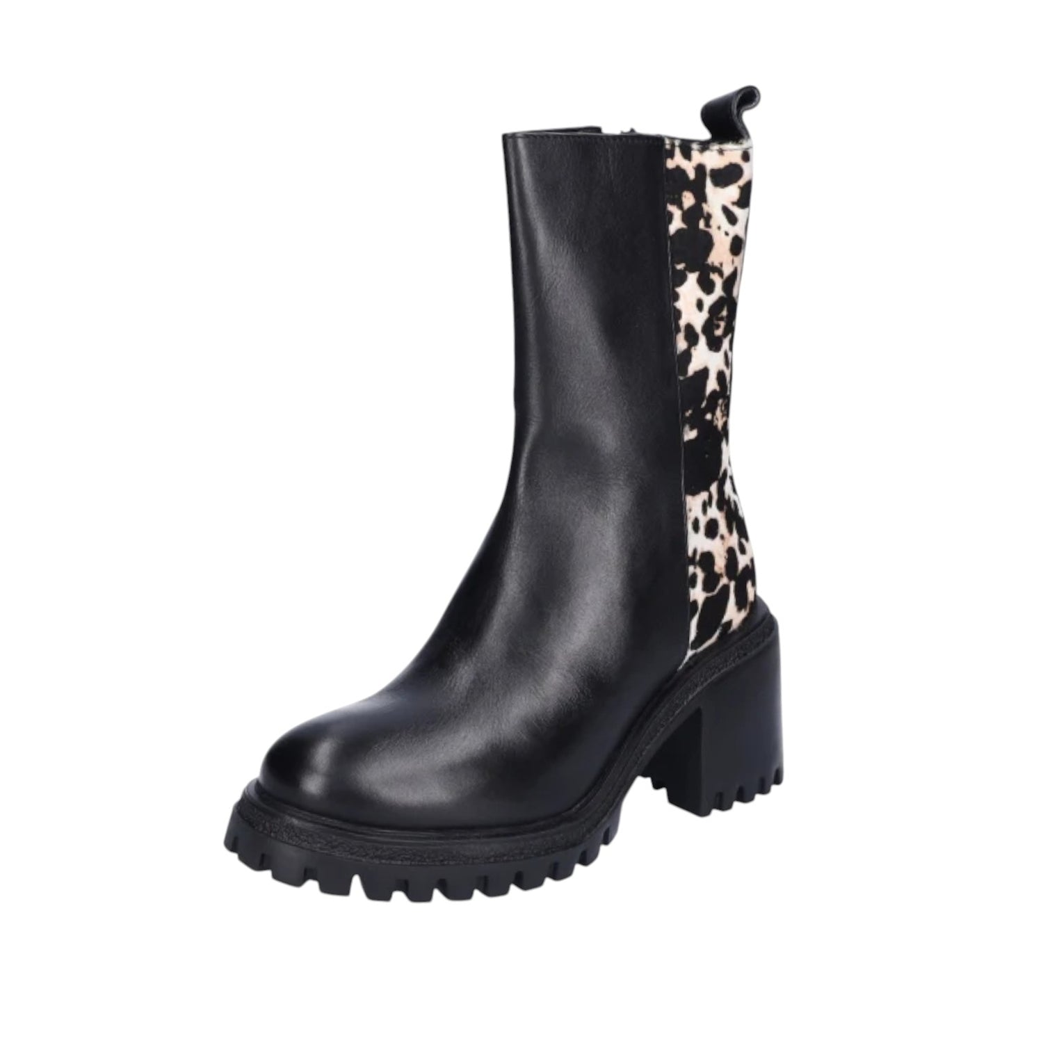 Gio+ Stivaletto Donna in Pelle Nero Animalier con Tacco Largo Alto 90mm