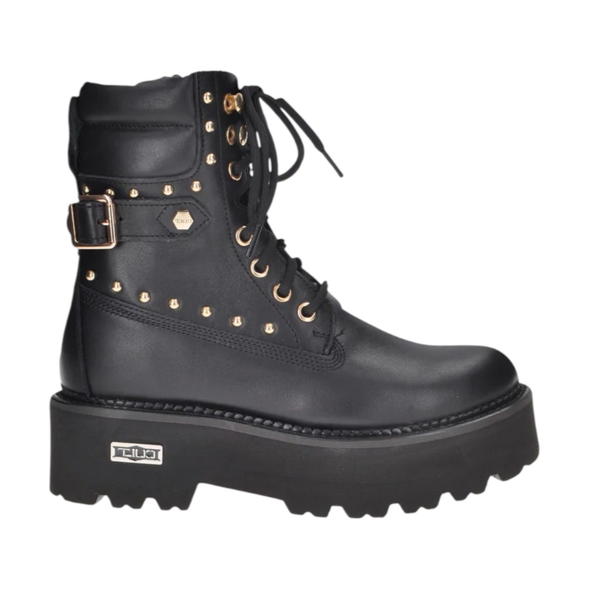 Cult Anfibio Donna in Pelle Nera con Borchie Dorate