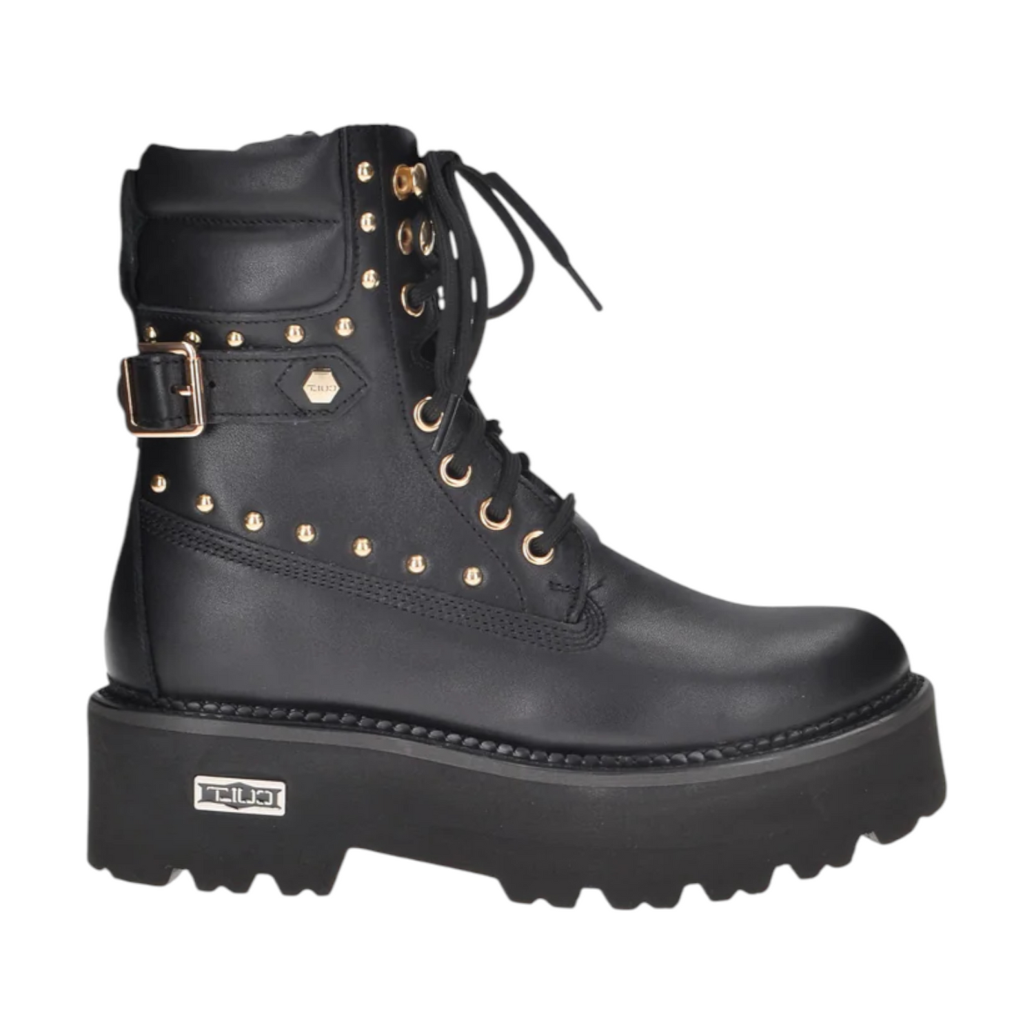 Cult Anfibio Donna in Pelle Nera con Borchie Dorate
