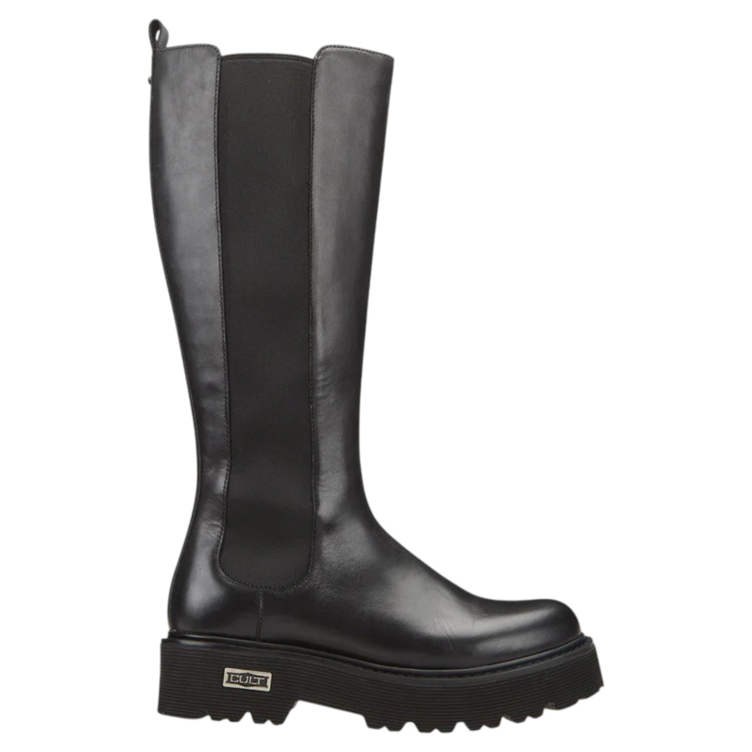 Cult Stivale Alto Donna in Pelle Nera con Elastico in Tessuto Laterale