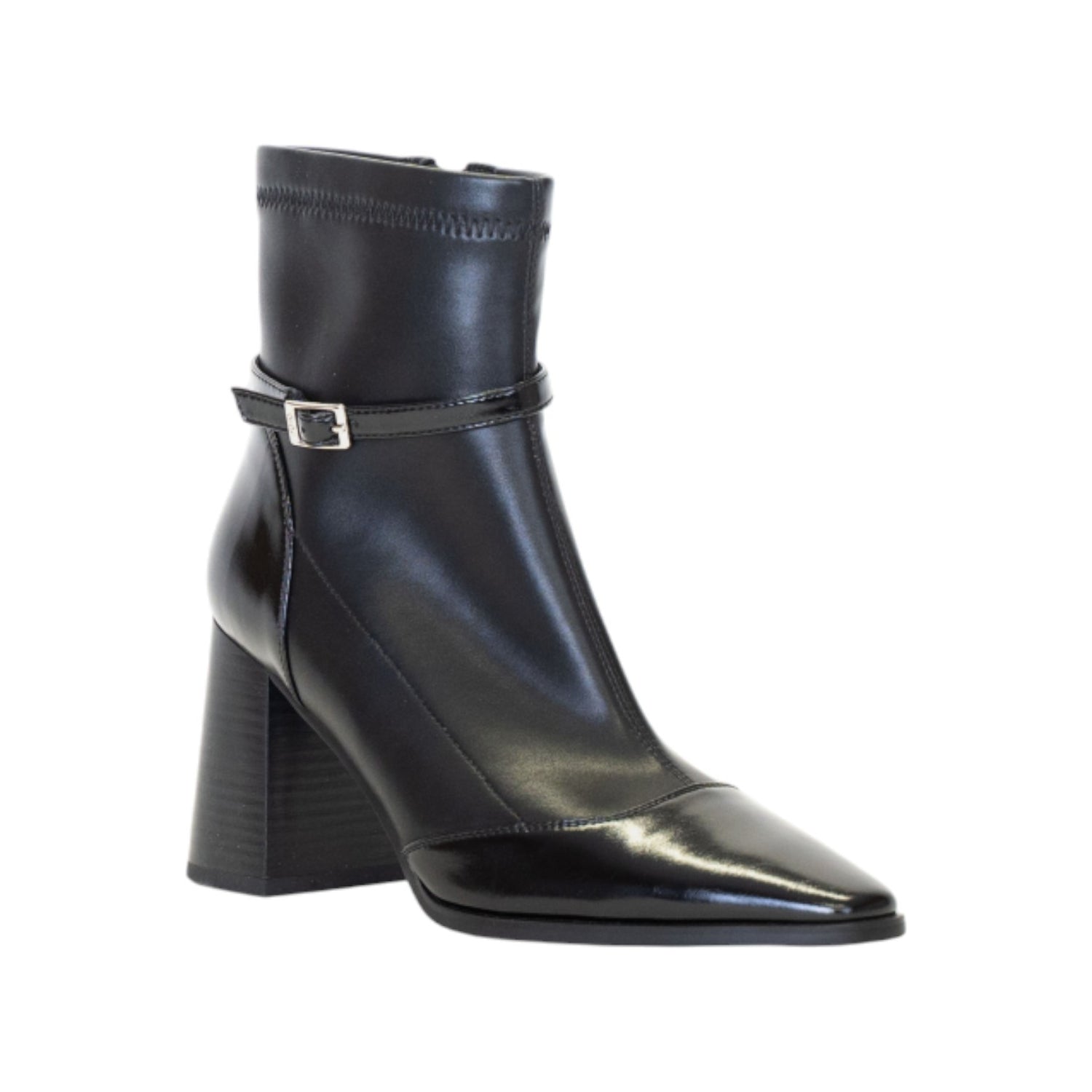 Gold&Gold Stivaletto Donna in Ecopelle Nera a Punta con Tacco Largo Alto 80mm