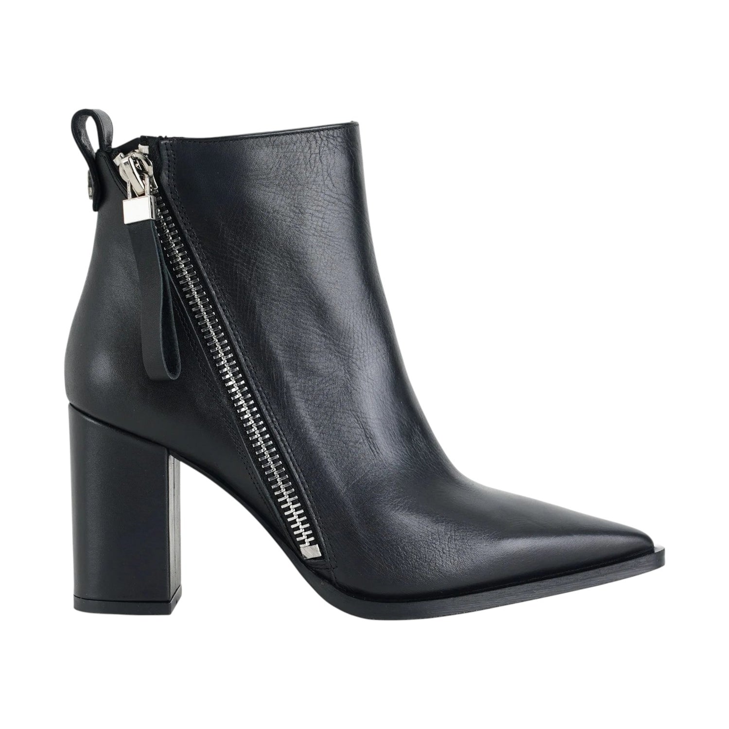 Albano Tronchetto Donna in Pelle Nera con Cerniera Laterale e Tacco Largo Alto 90mm