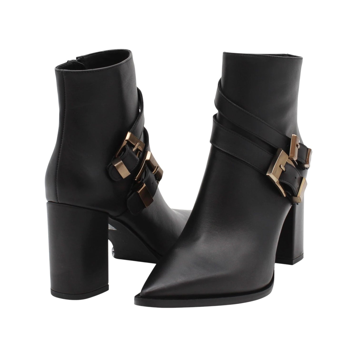 Albano Tronchetto Donna in Pelle Nera con Fibbie Oro e Tacco Largo Alto 90mm