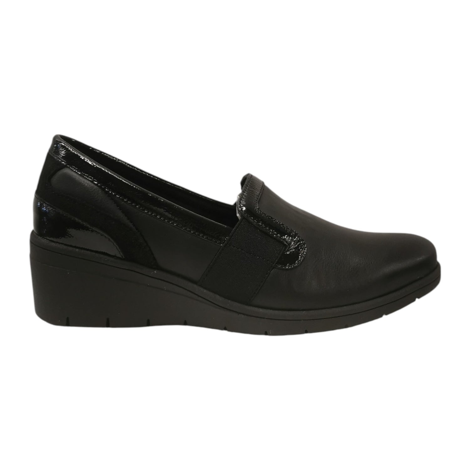 Melluso Mocassino Donna in Pelle Nera con Elastico in Tessuto e Zeppa