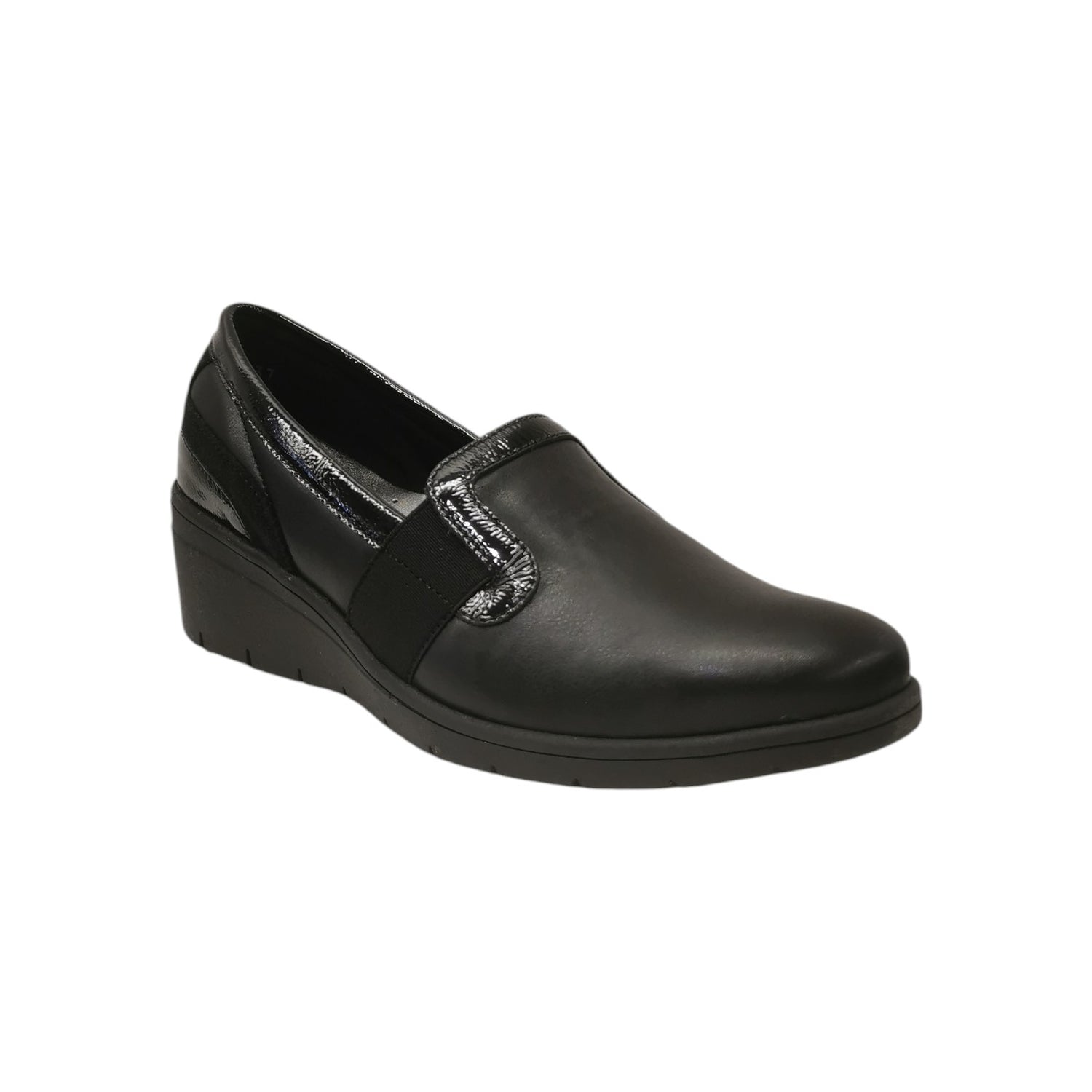 Melluso Mocassino Donna in Pelle Nera con Elastico in Tessuto e Zeppa