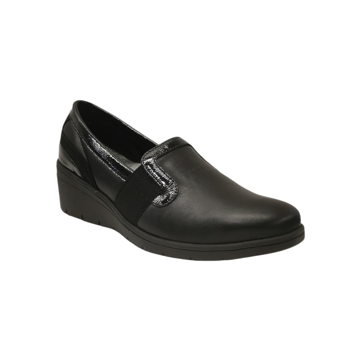 Melluso Mocassino Donna in Pelle Nera con Elastico in Tessuto e Zeppa