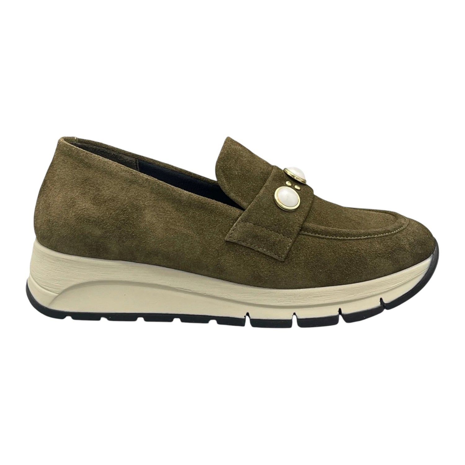 Melluso Mocassino Donna in Pelle Scamosciata Verde con Zeppa Alta 40mm