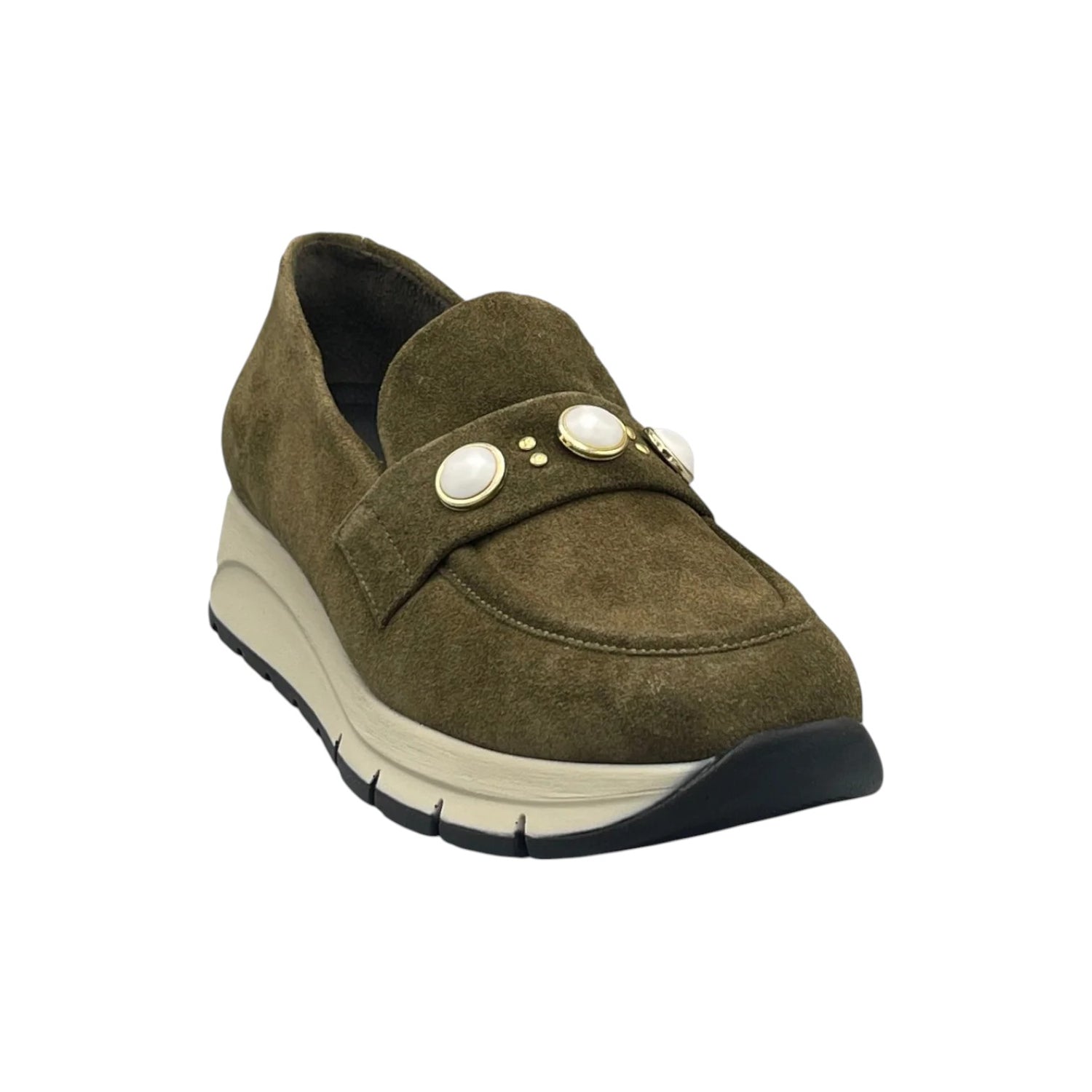 Melluso Mocassino Donna in Pelle Scamosciata Verde con Zeppa Alta 40mm