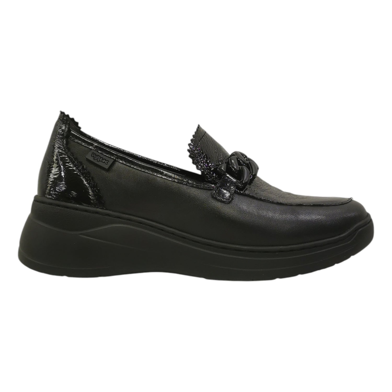 Melluso Mocassino Donna in Pelle e Vernice Nera con Catena Frontale