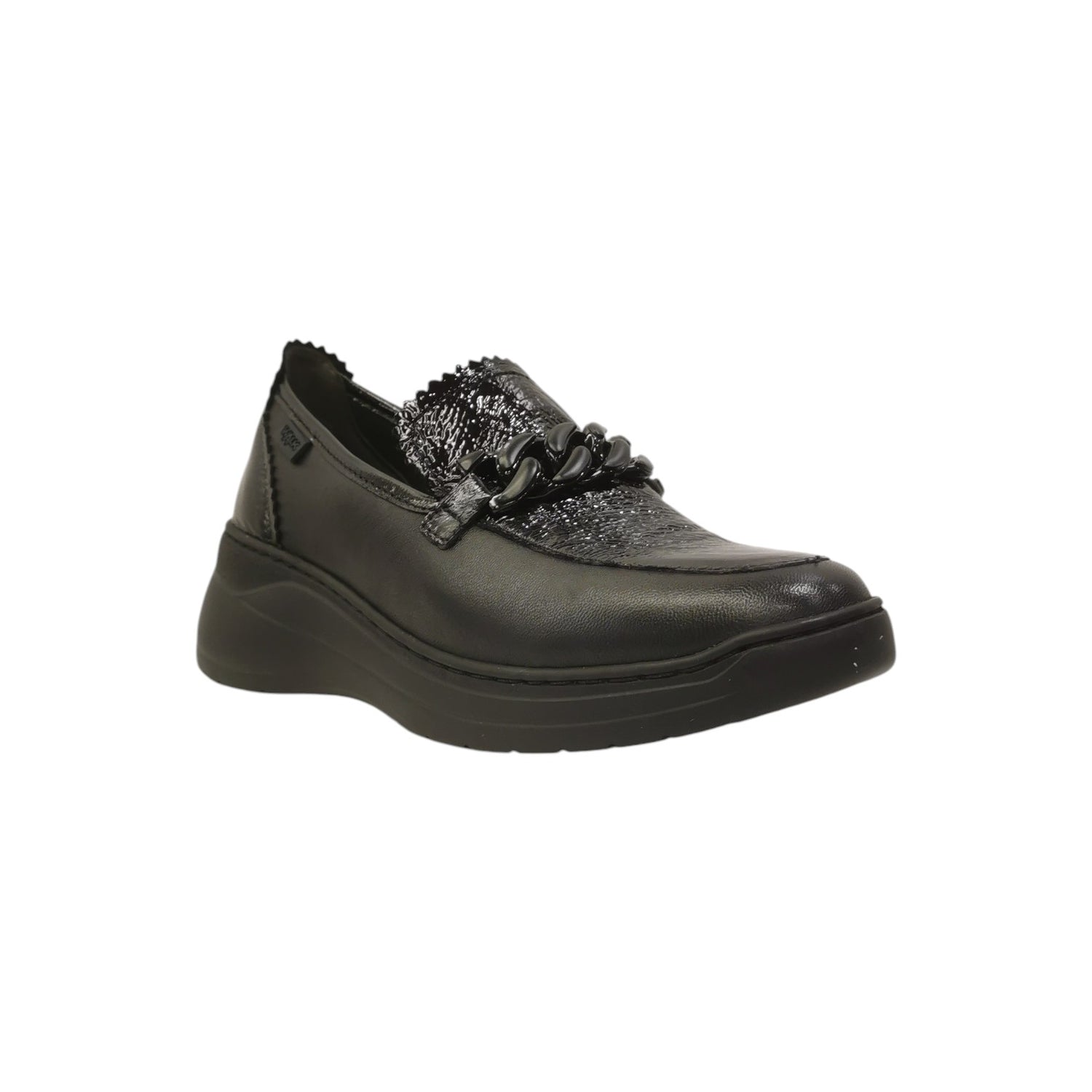 Melluso Mocassino Donna in Pelle e Vernice Nera con Catena Frontale
