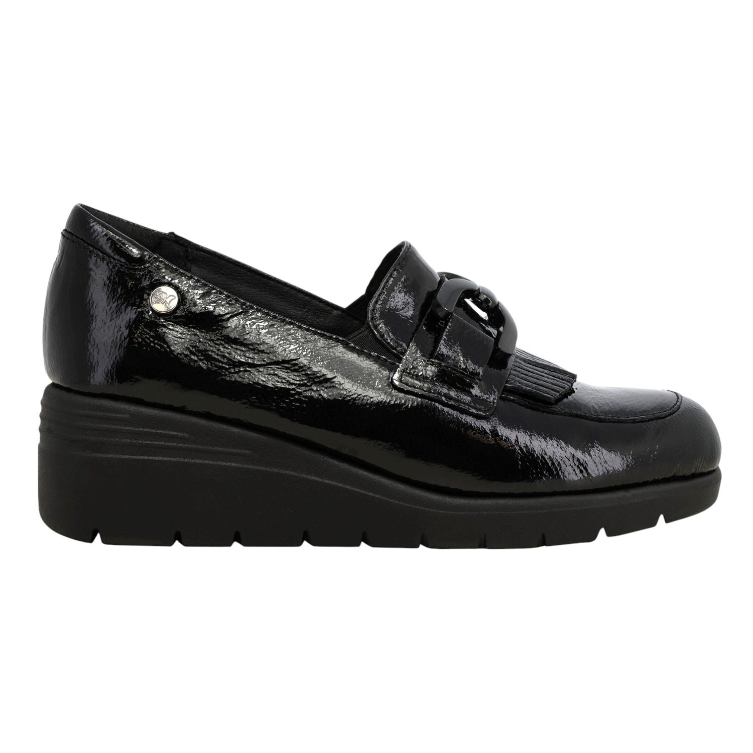 Melluso Mocassino Donna in Vernice Nera con Catena e Frange