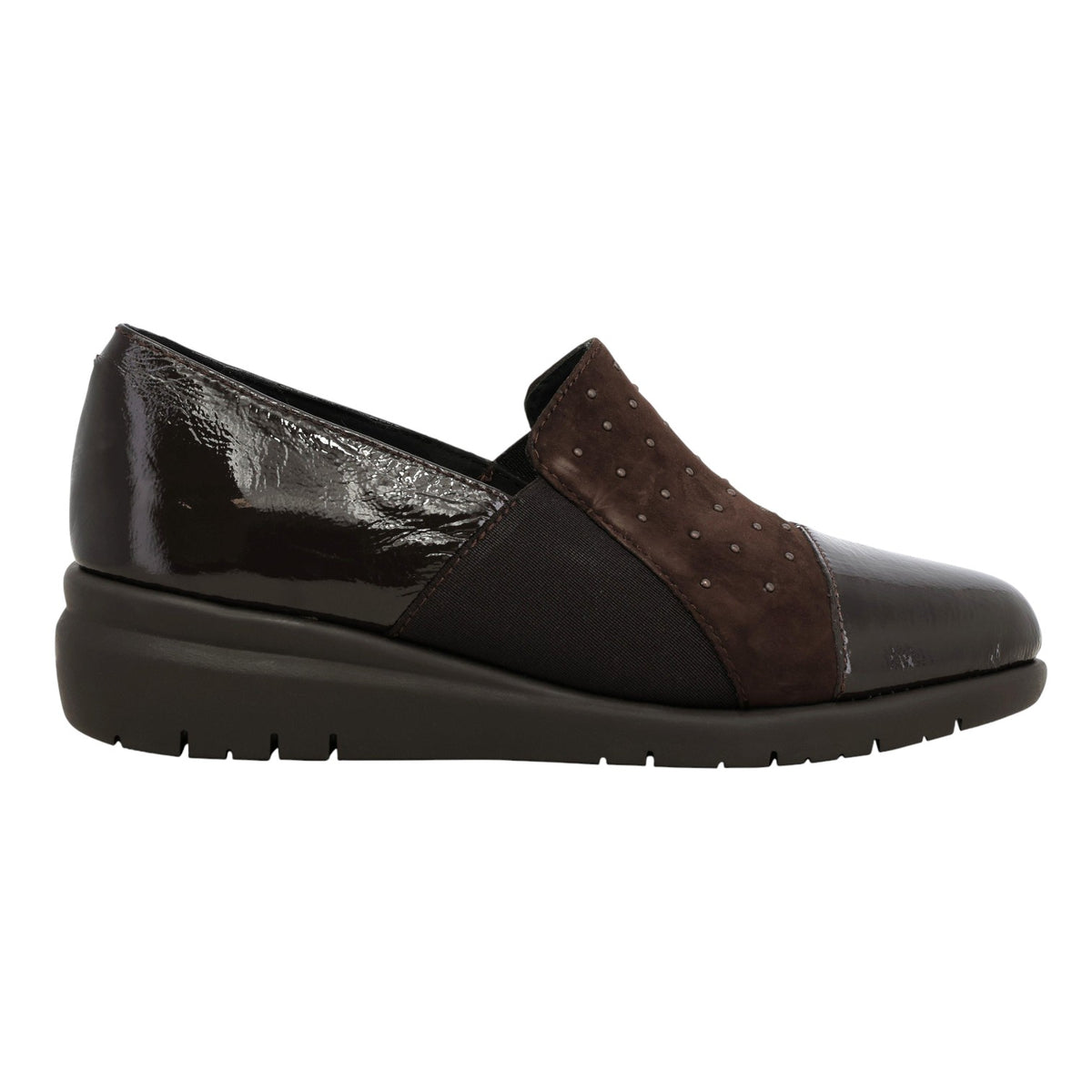 Melluso Mocassino Donna in Camoscio e Vernice Moro con Strass e Zeppa