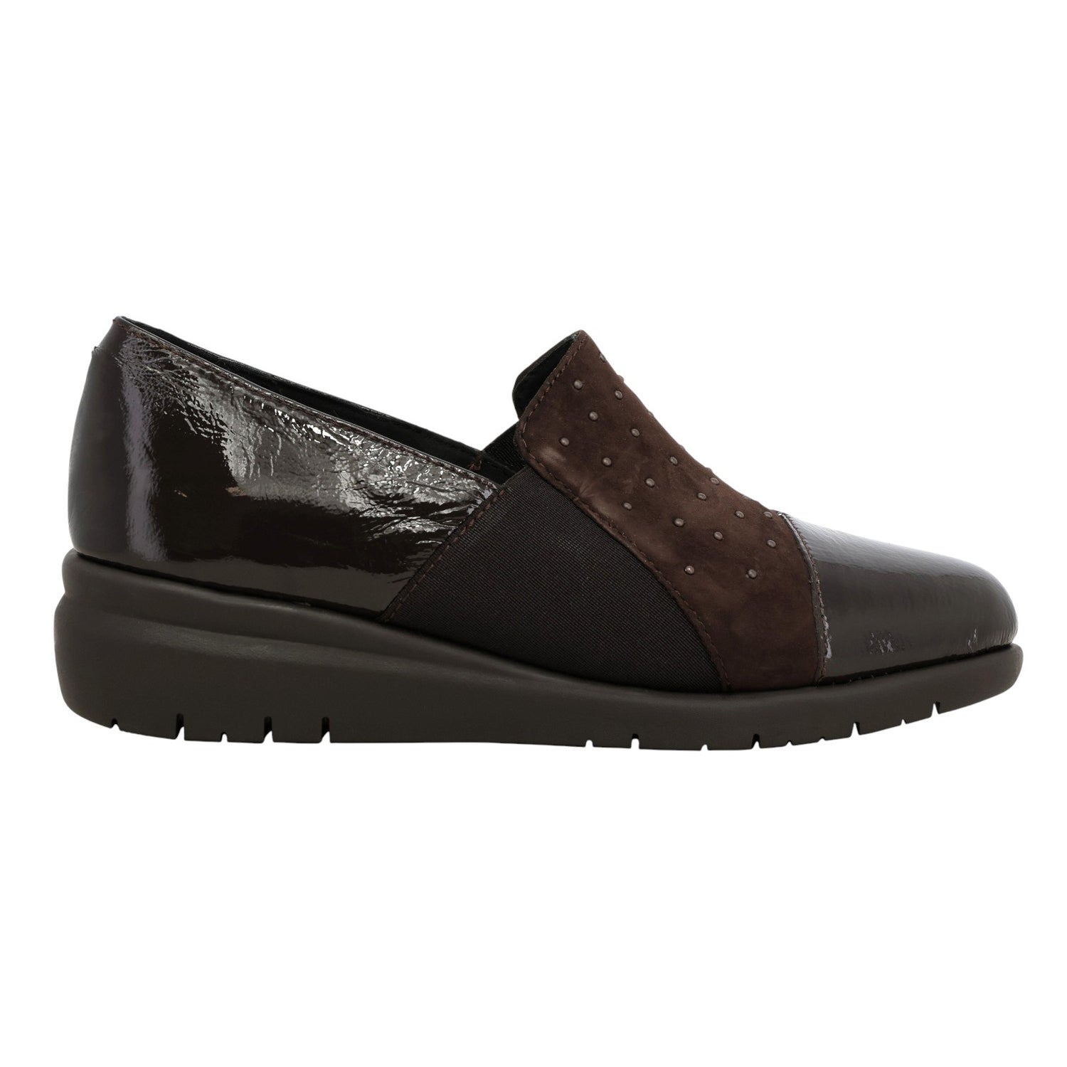 Melluso Mocassino Donna in Camoscio e Vernice Moro con Strass e Zeppa