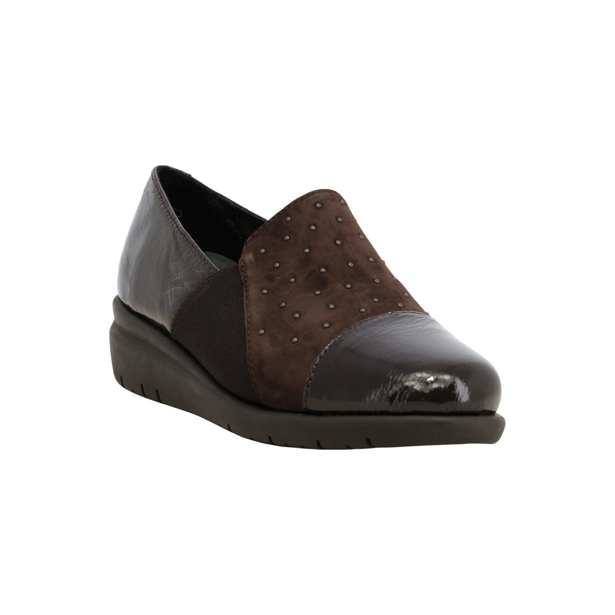 Melluso Mocassino Donna in Camoscio e Vernice Moro con Strass e Zeppa