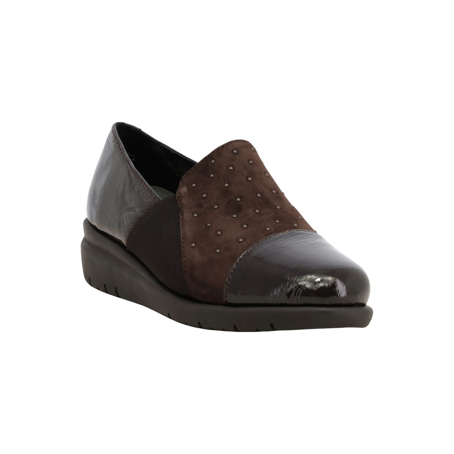 Melluso Mocassino Donna in Camoscio e Vernice Moro con Strass e Zeppa