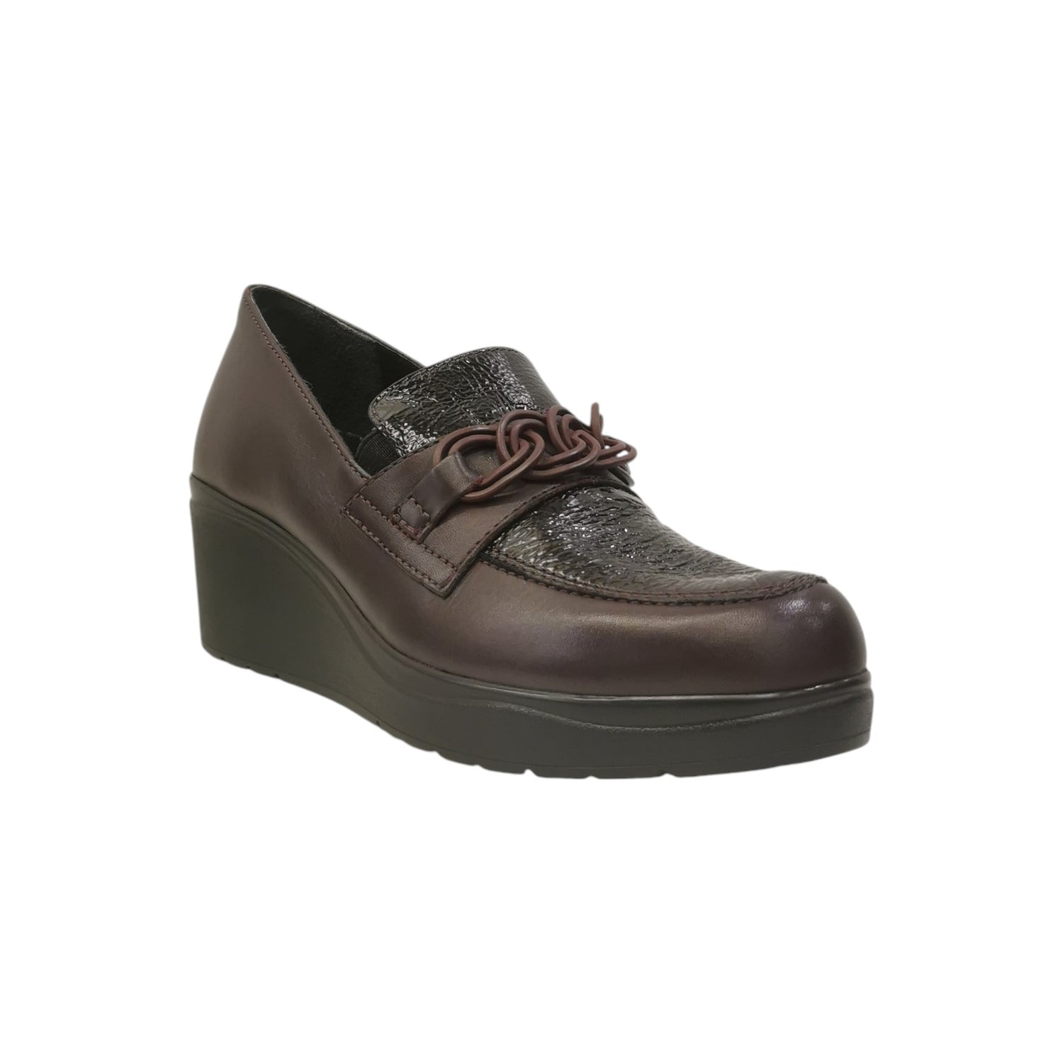 Melluso Mocassino Donna in Pelle Bordeaux con Accessorio e Zeppa