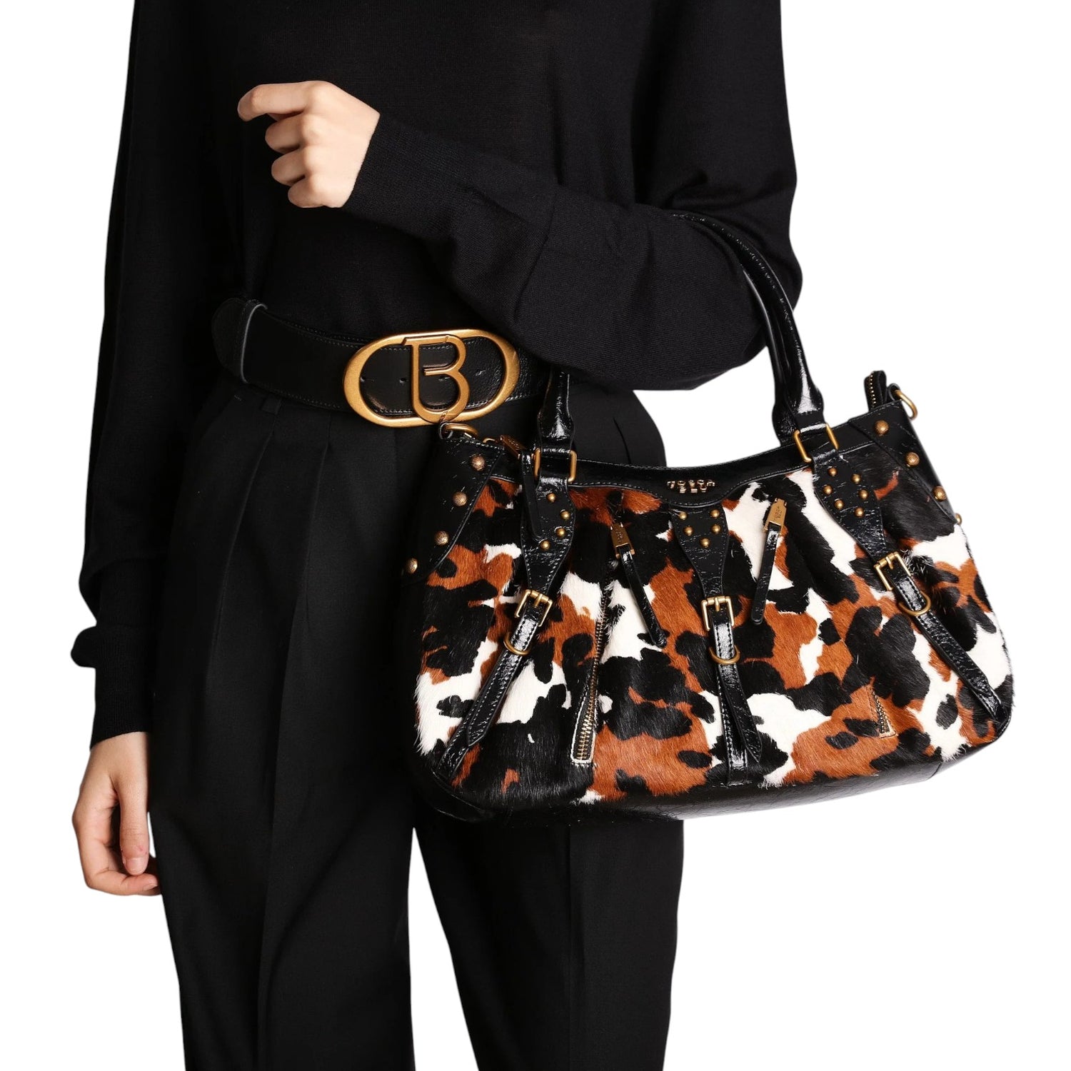 Tosca Blu Borsa a Spalla Donna Nera Shirley con Stampa Animalier