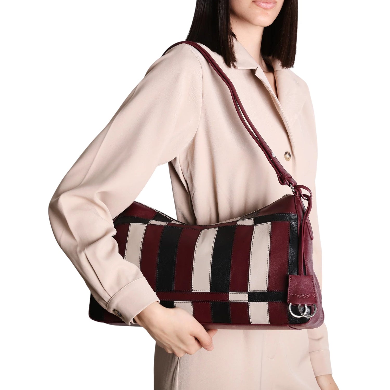 Tosca Blu Borsa a Spalla Donna Taylor in Pelle Bordeaux con Patchwork