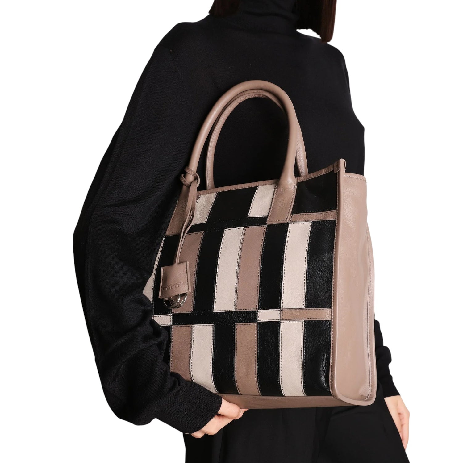 Tosca Blu Borsa a Spalla Donna Taylor in Pelle Fango con Patchwork