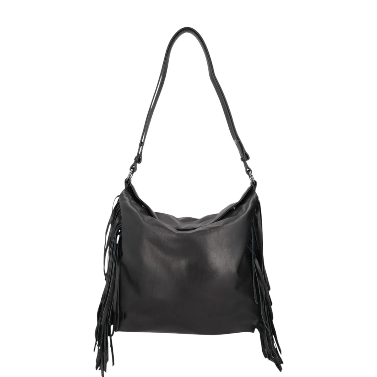 Tosca Blu Borsa a Spalla Grande Janet in Pelle Nera con Frange