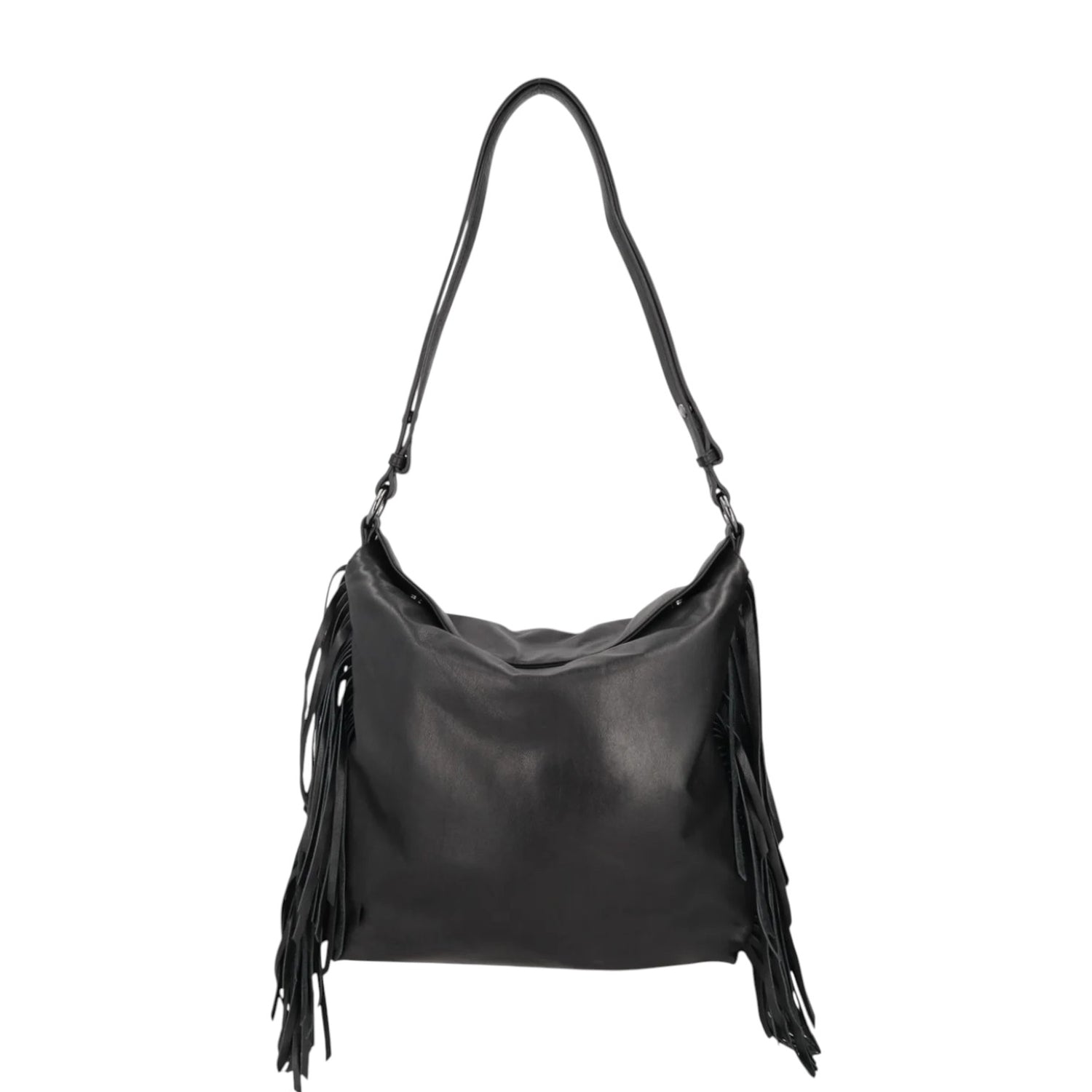 Tosca Blu Borsa a Spalla Grande Janet in Pelle Nera con Frange