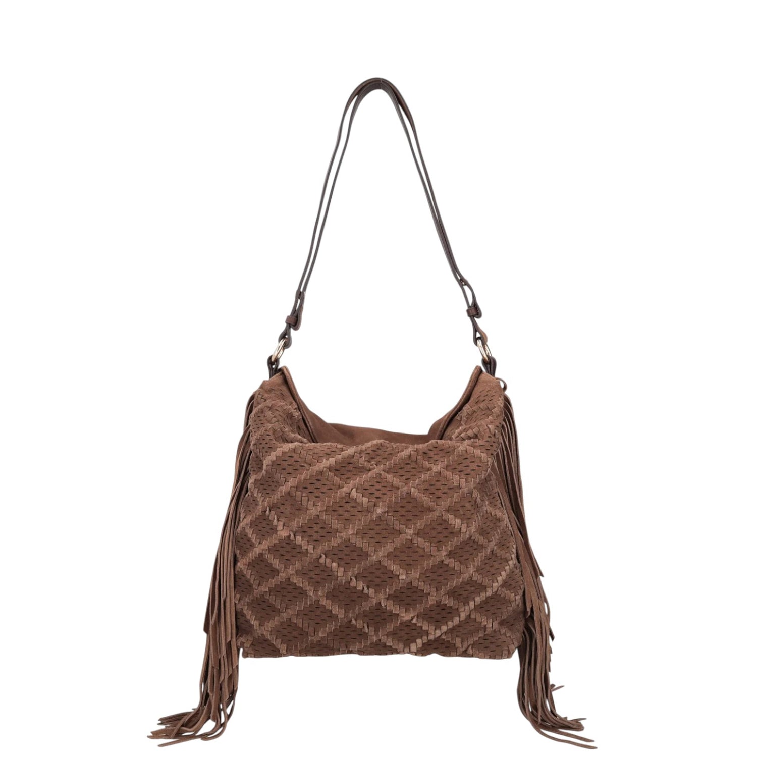 Tosca Blu Borsa a Spalla Donna Janet in Camoscio Moro con Frange