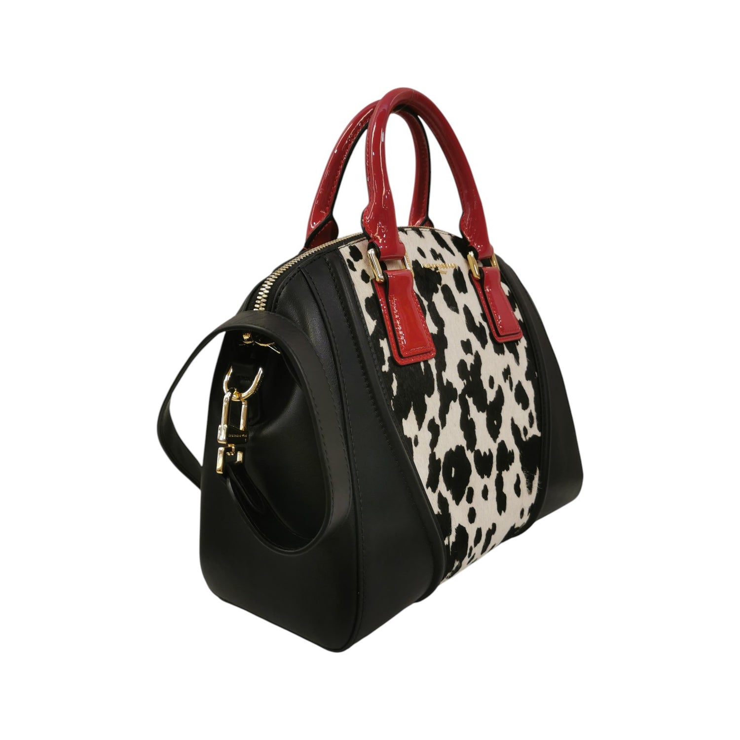 Nannini Firenze Borsa a Mano Glamour Donna in Pelle Nero Latte con Stampa Leopardata