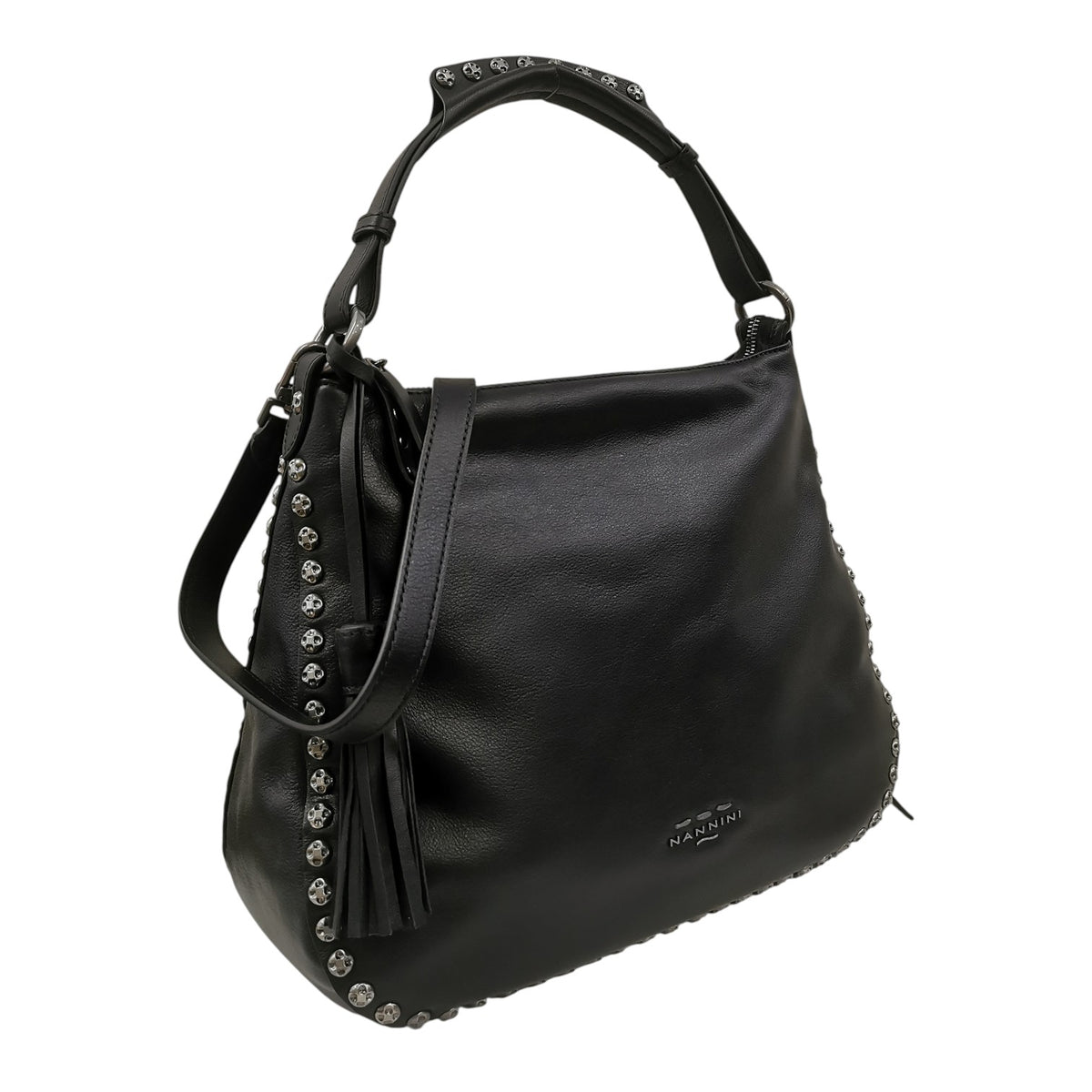 Nannini Firenze Borsa a Spalla Irma Donna in Pelle Nera con Borchie