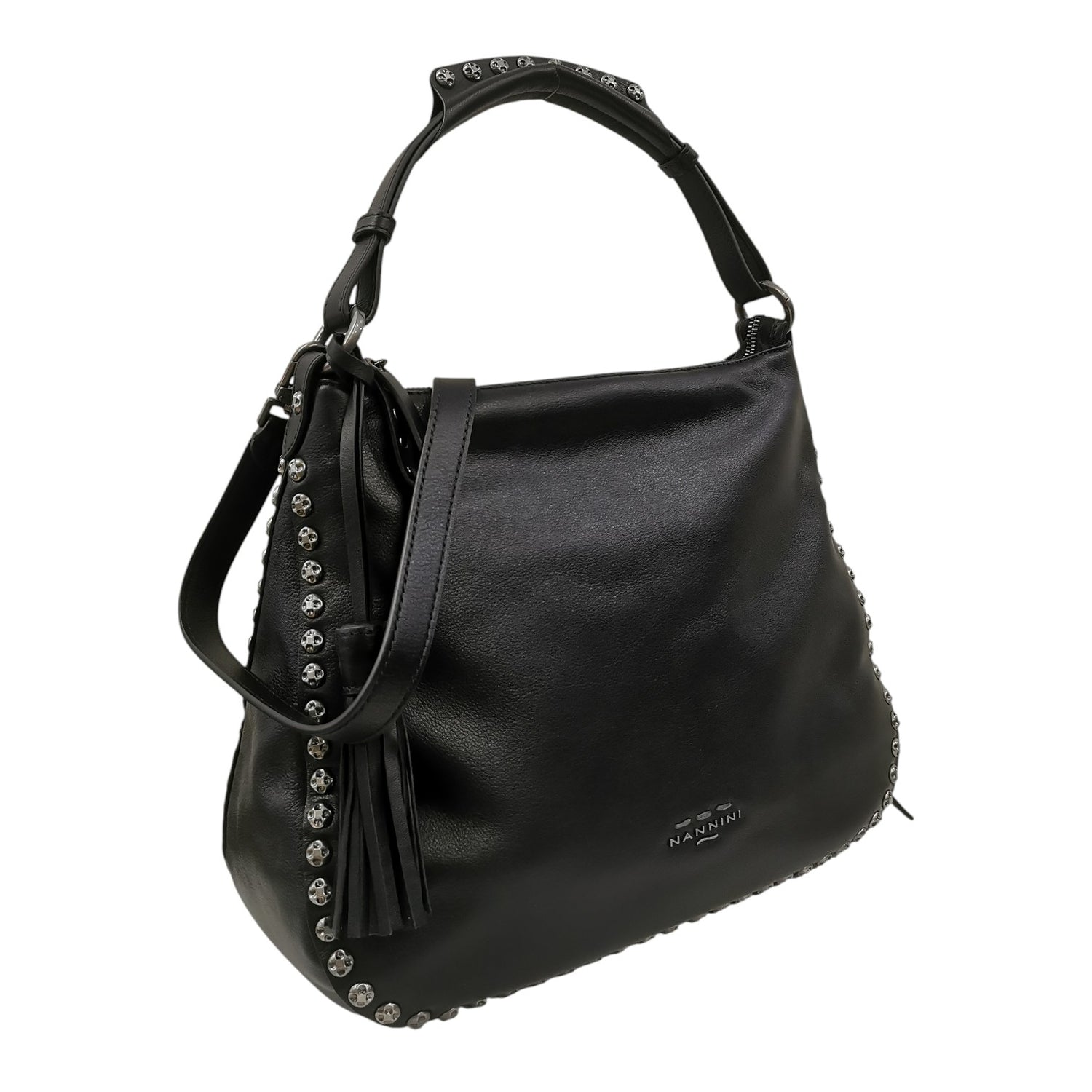 Nannini Firenze Borsa a Spalla Irma Donna in Pelle Nera con Borchie