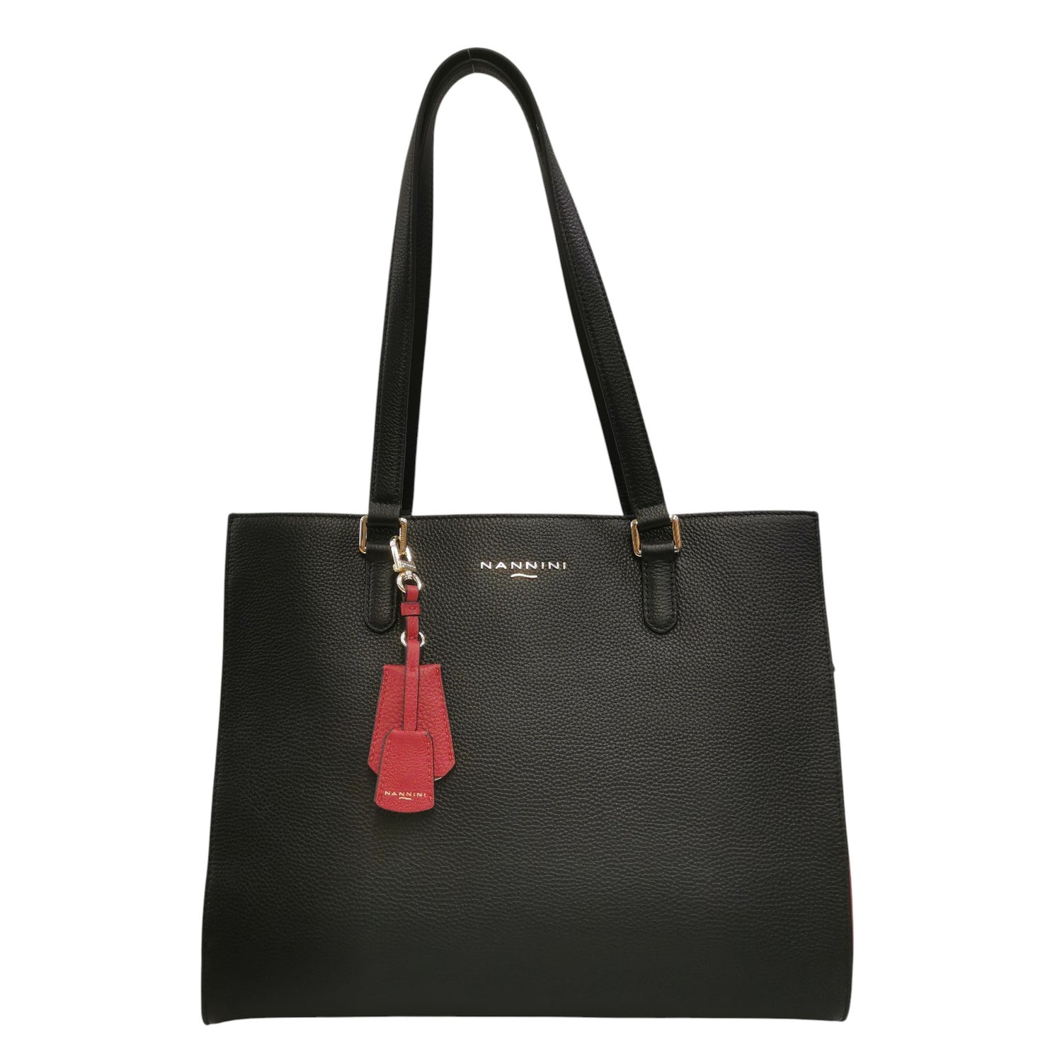 Nannini Firenze Borsa a Spalla Marisa Donna in Pelle Nera con Dettagli Rossi