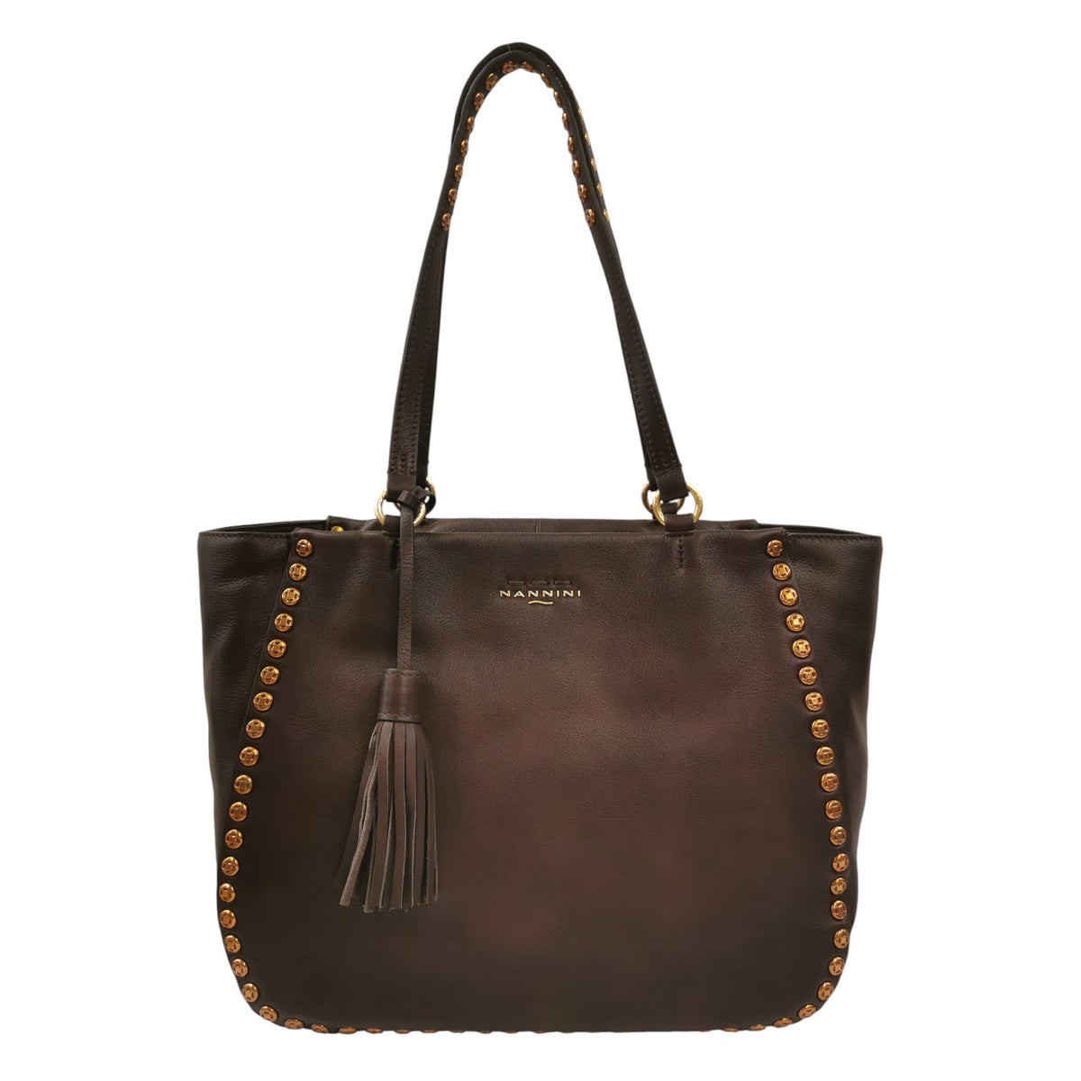 Nannini Firenze Borsa a Spalla Donna in Pelle Marrone con Borchie e Charm
