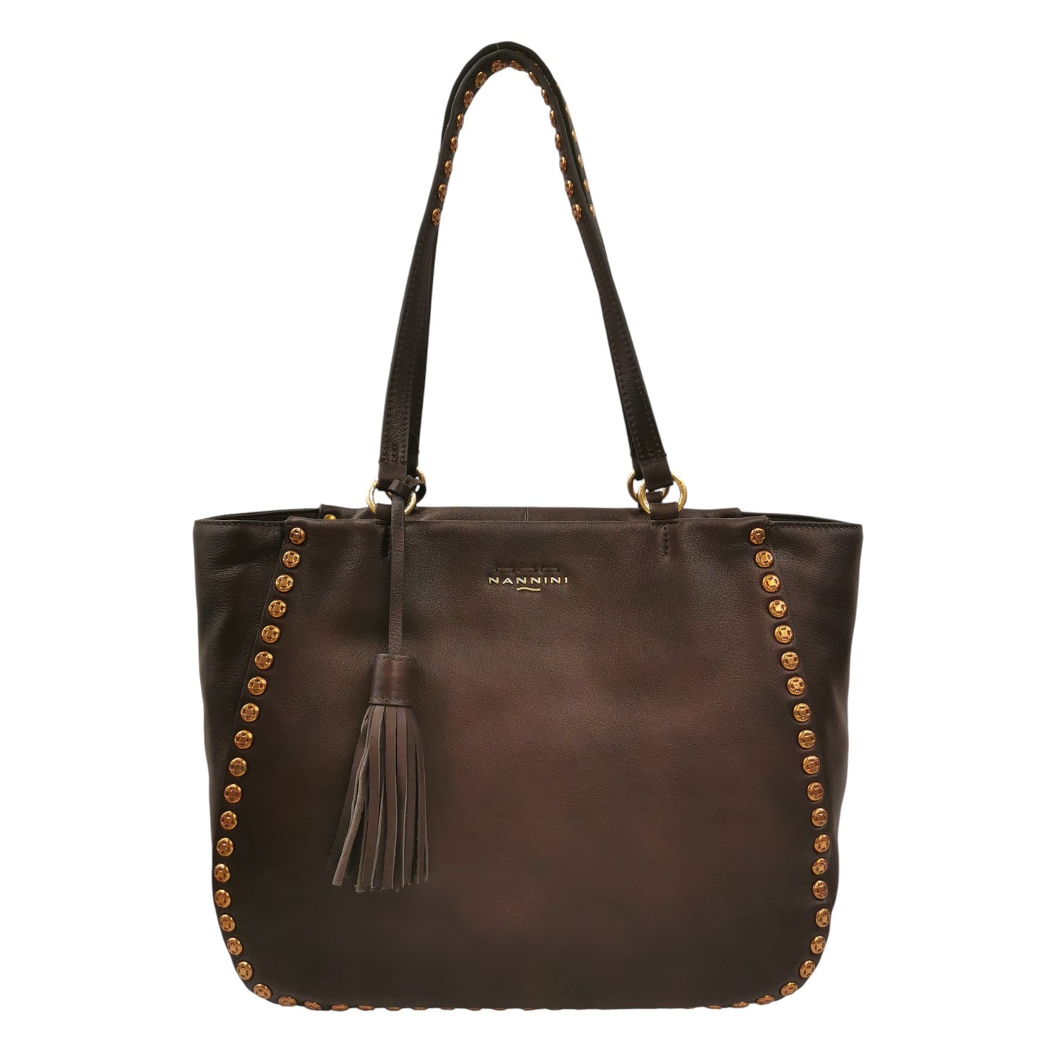 Nannini Firenze Borsa a Spalla Donna in Pelle Marrone con Borchie e Charm