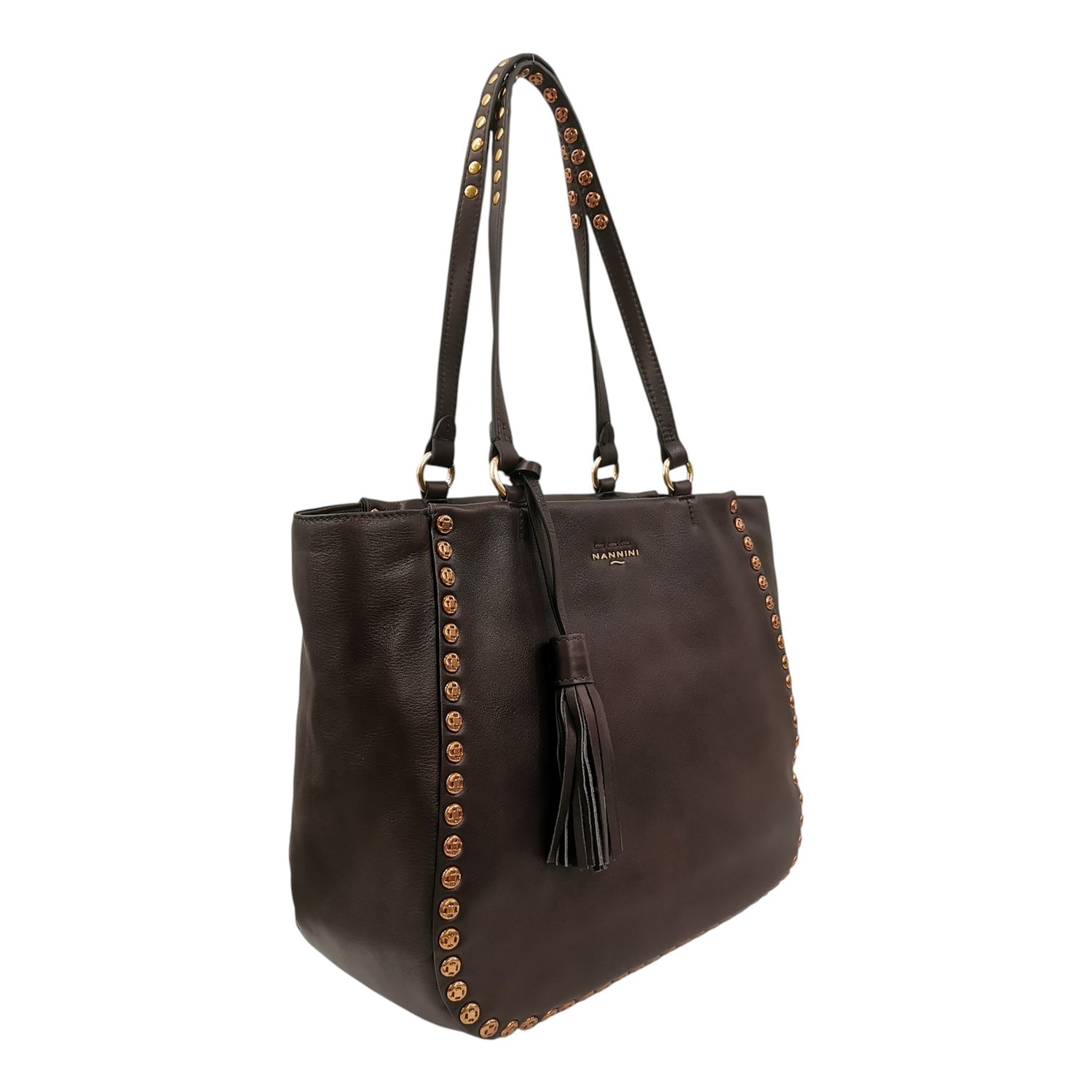 Nannini Firenze Borsa a Spalla Donna in Pelle Marrone con Borchie e Charm