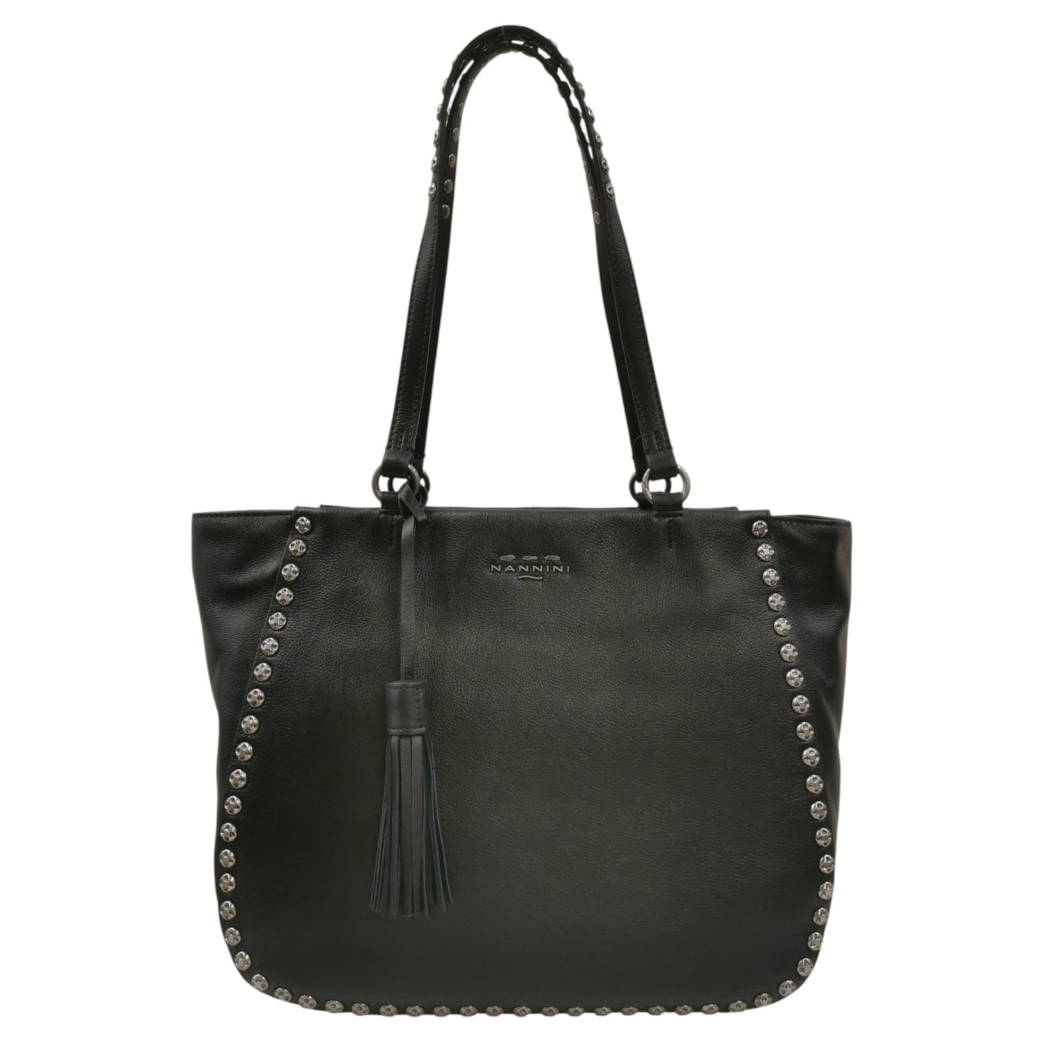 Nannini Firenze Borsa a Spalla Donna in Pelle Nera con Borchie e Charm