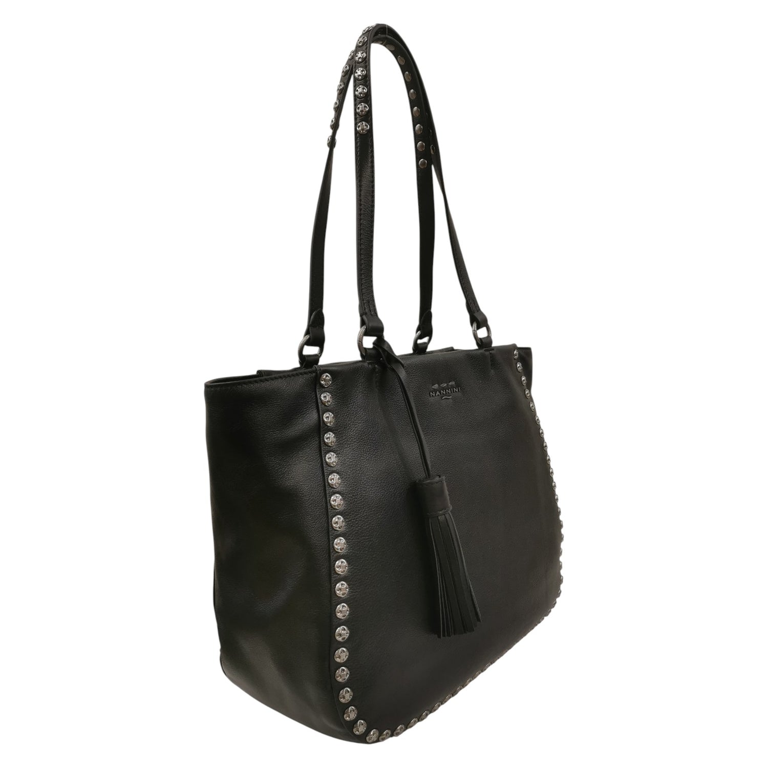 Nannini Firenze Borsa a Spalla Donna in Pelle Nera con Borchie e Charm