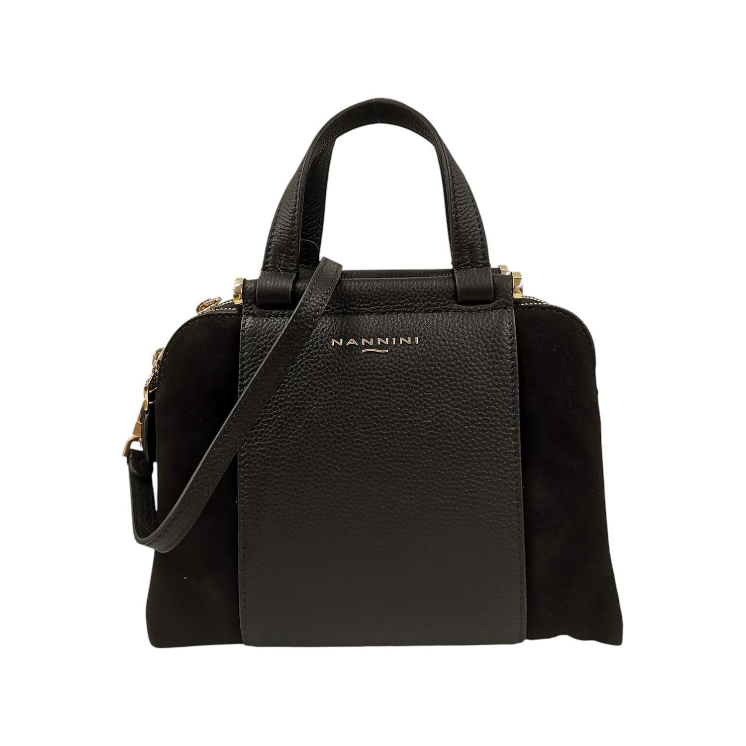 Nannini Firenze Borsa a Mano Piccola Febe Donna in Pelle e Camoscio Sigaro con Tre Scomparti