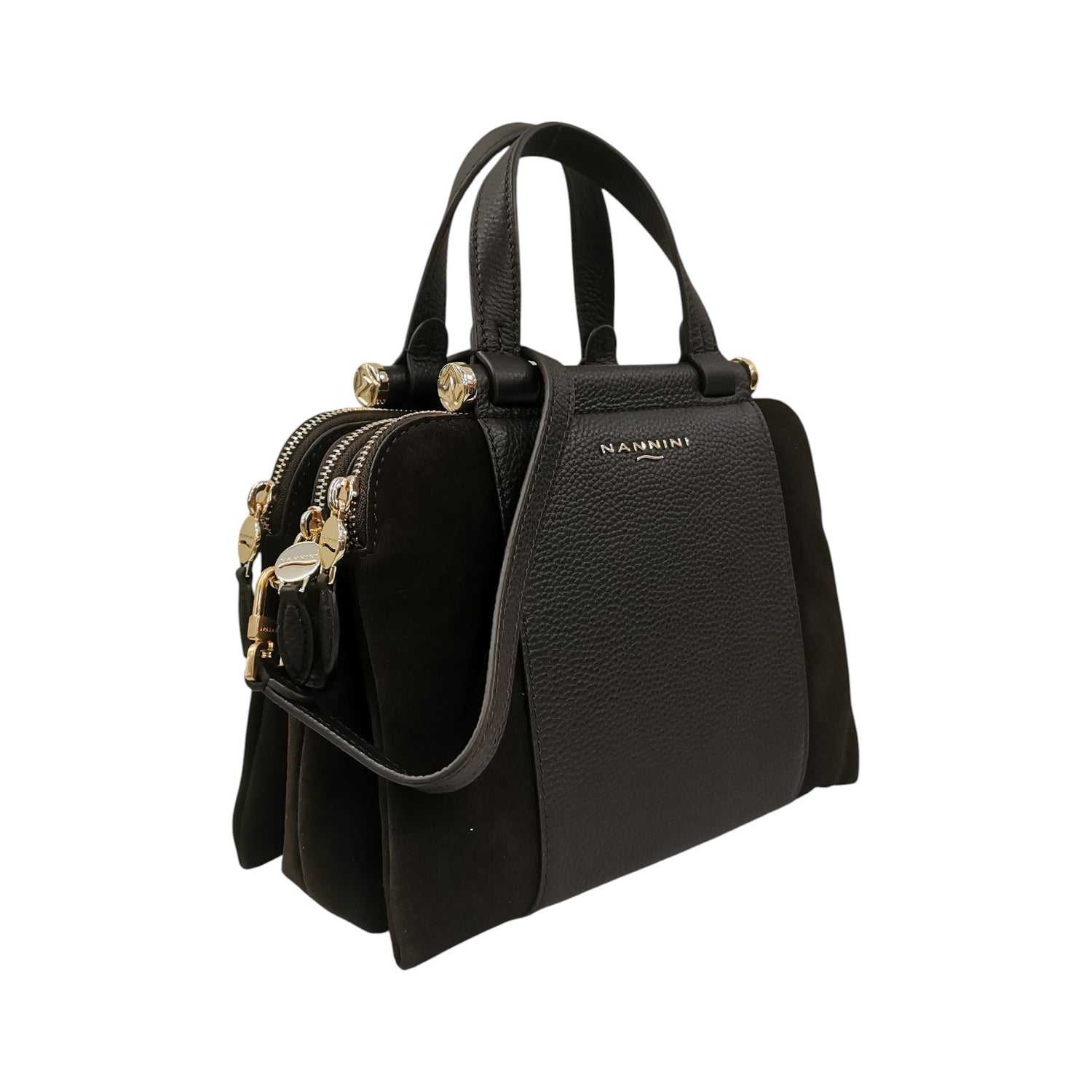 Nannini Firenze Borsa a Mano Piccola Febe Donna in Pelle e Camoscio Sigaro con Tre Scomparti