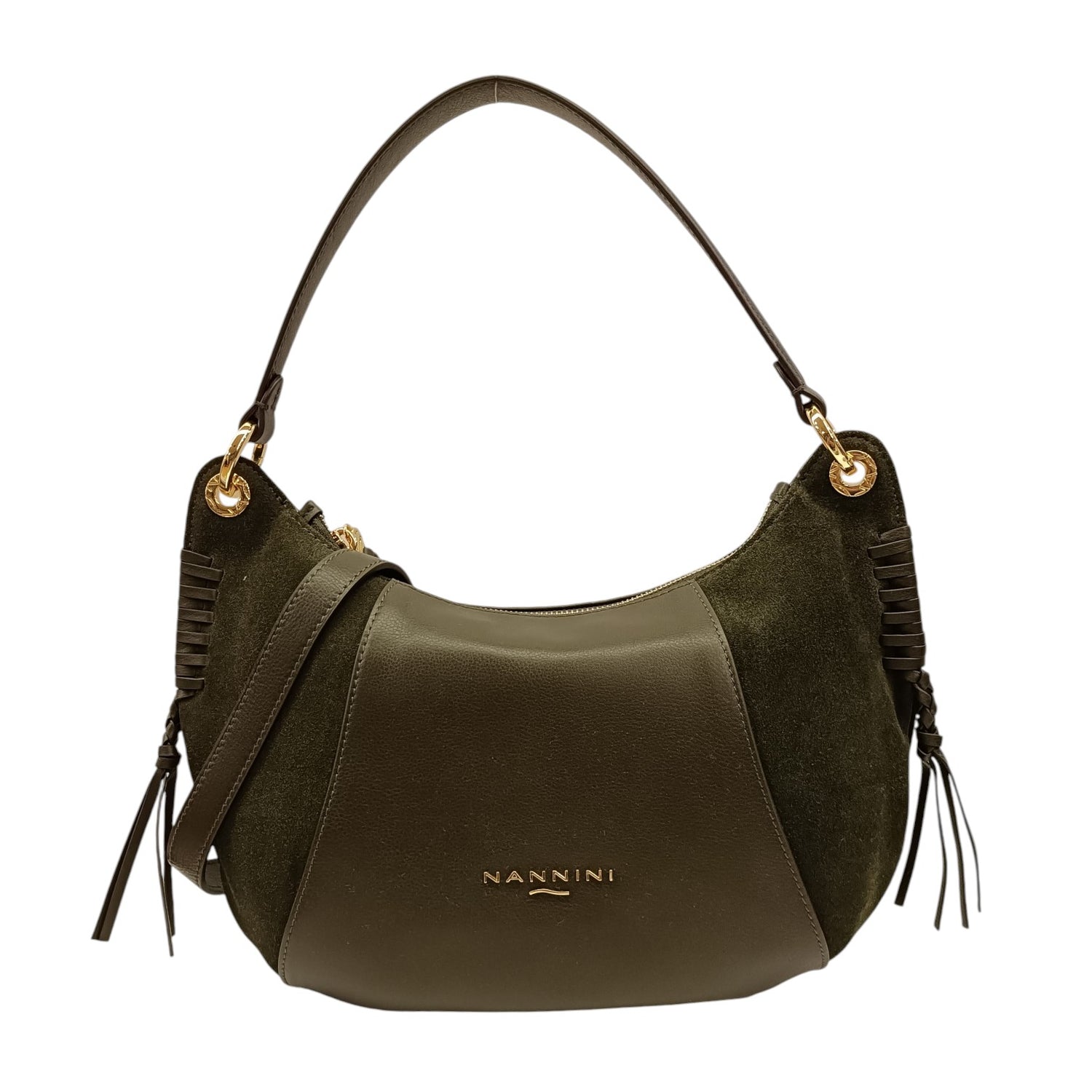 Nannini Firenze Borsa a Spalla Media Linea Eva Donna in Pelle e Camoscio Bottiglia con Tracolla