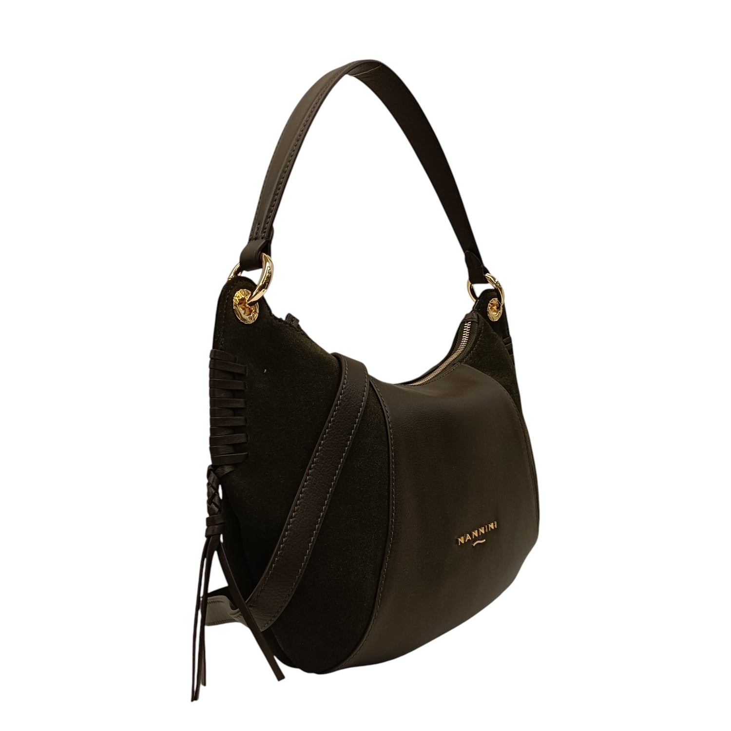Nannini Firenze Borsa a Spalla Media Linea Eva Donna in Pelle e Camoscio Bottiglia con Tracolla