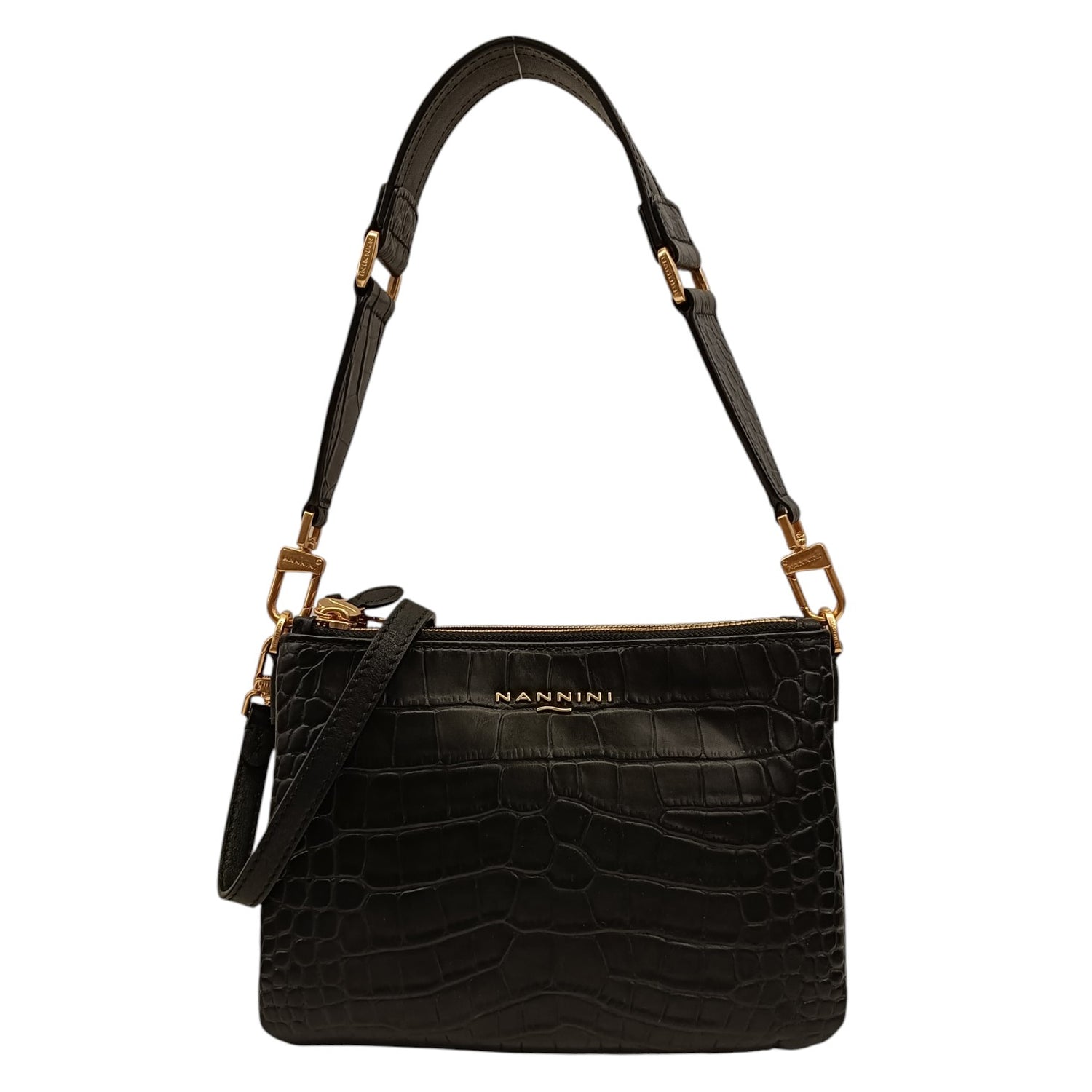 Nannini Firenze Borsa a Spalla Piccola Nunzia Donna in Pelle Nera Cocco
