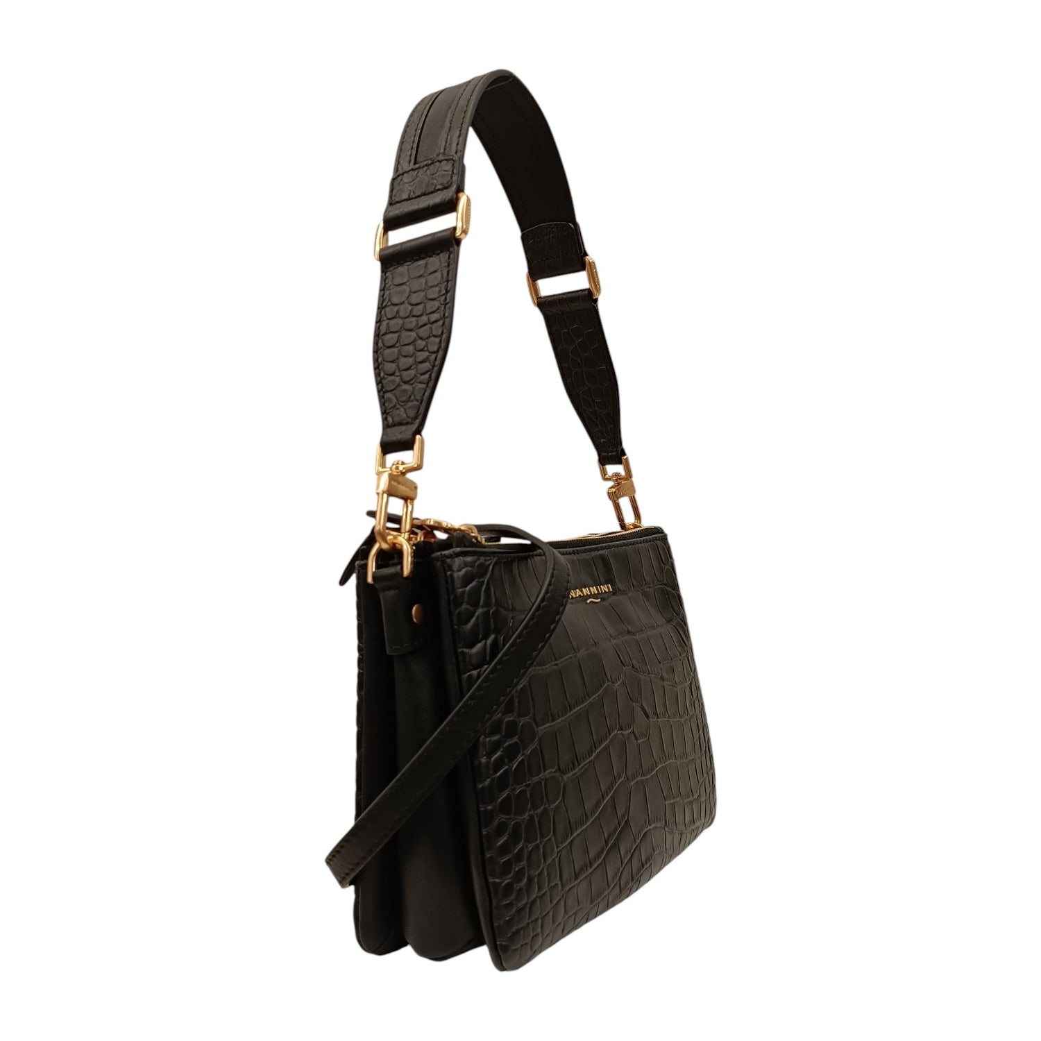 Nannini Firenze Borsa a Spalla Piccola Nunzia Donna in Pelle Nera Cocco