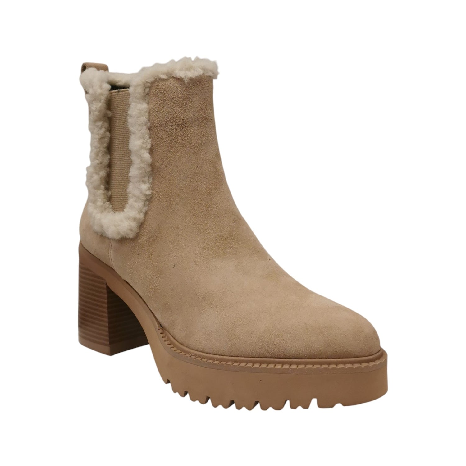 Callaghan Tronchetto Donna in Camoscio Beige con Pelliccia e Tacco Largo Alto 80mm