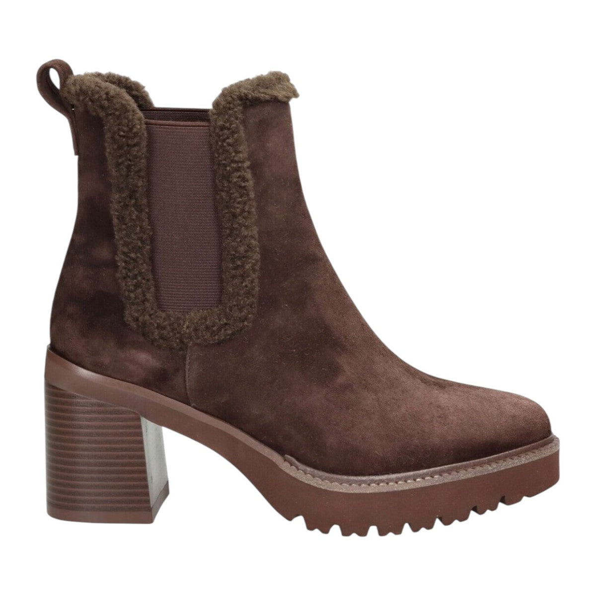 Callaghan Tronchetto Donna in Camoscio Moro con Pelliccia e Tacco Largo Alto 80mm