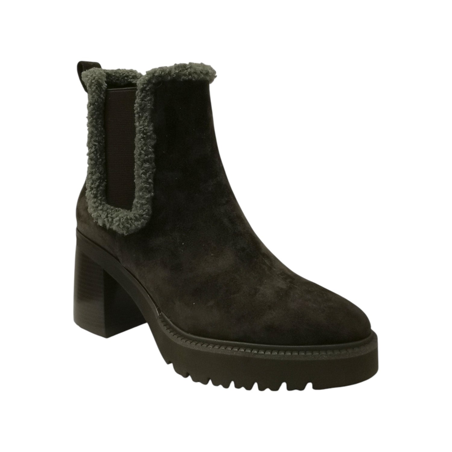 Callaghan Tronchetto Donna in Camoscio Verde con Pelliccia e Tacco Largo Alto 80mm